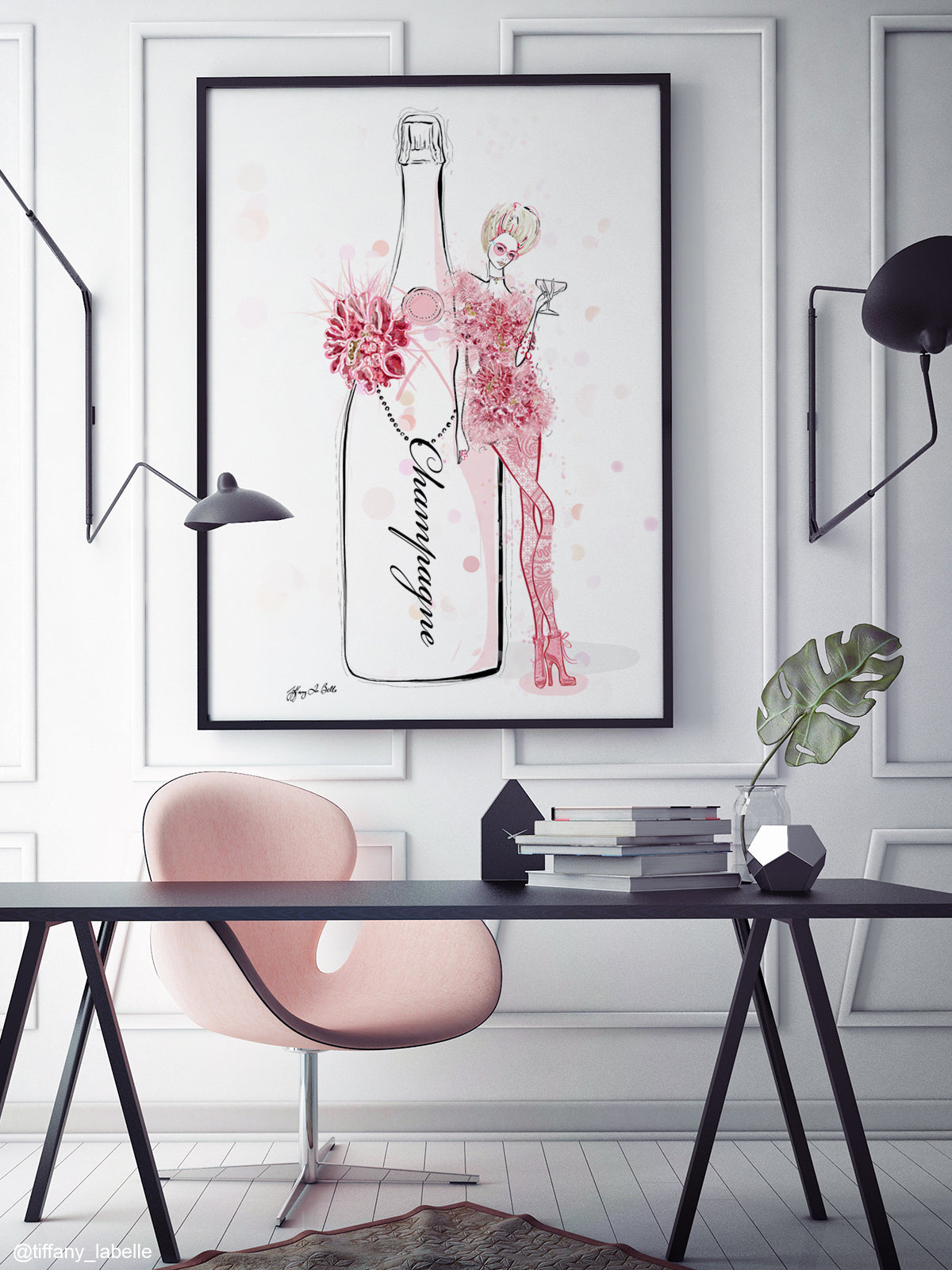 Champagne Bubbles in Elie Saab Floral - Illustration - Limited Edition Print - Tiffany La Belle