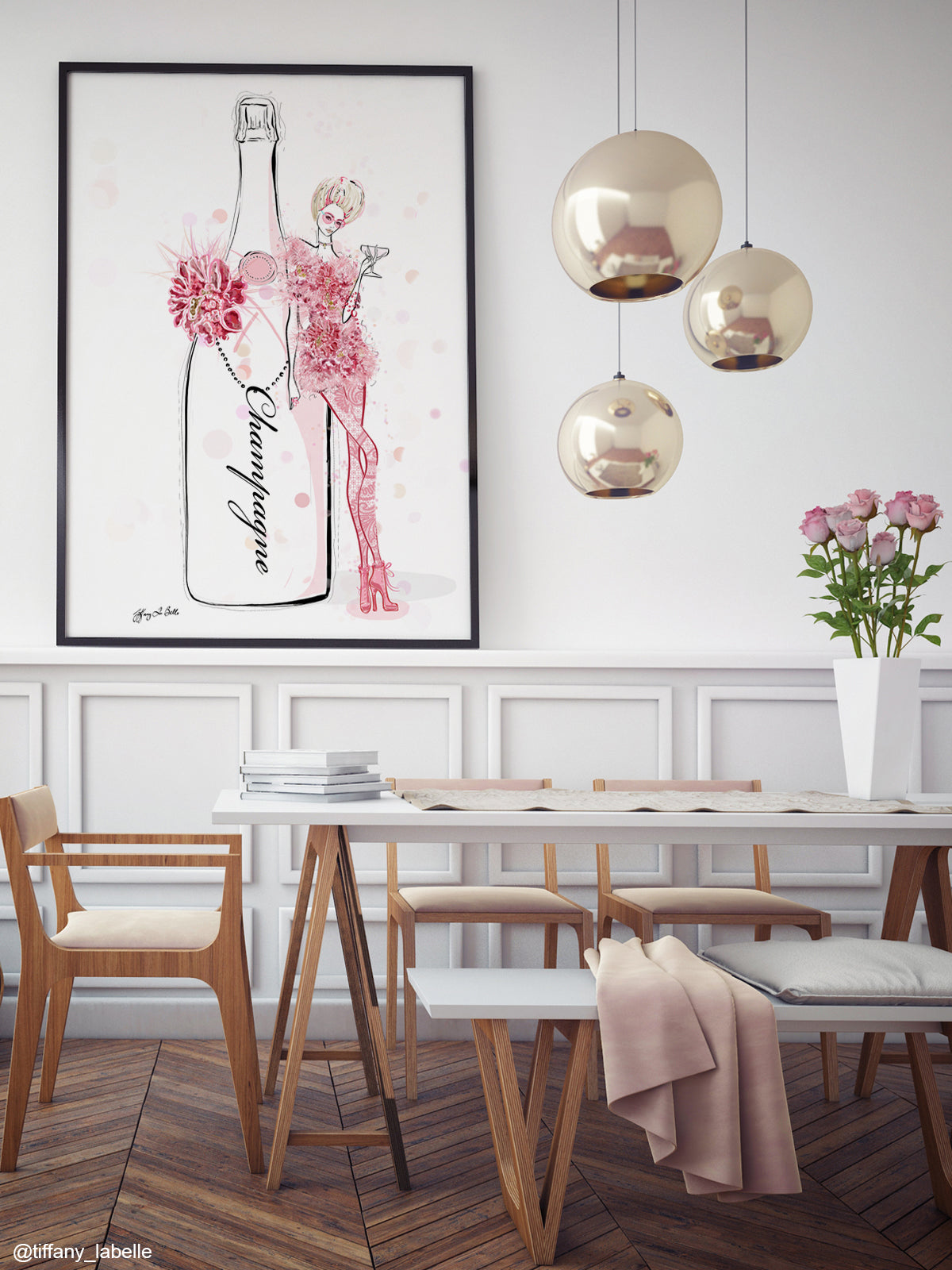 Champagne Bubbles in Elie Saab Floral - Illustration - Limited Edition Print - Tiffany La Belle