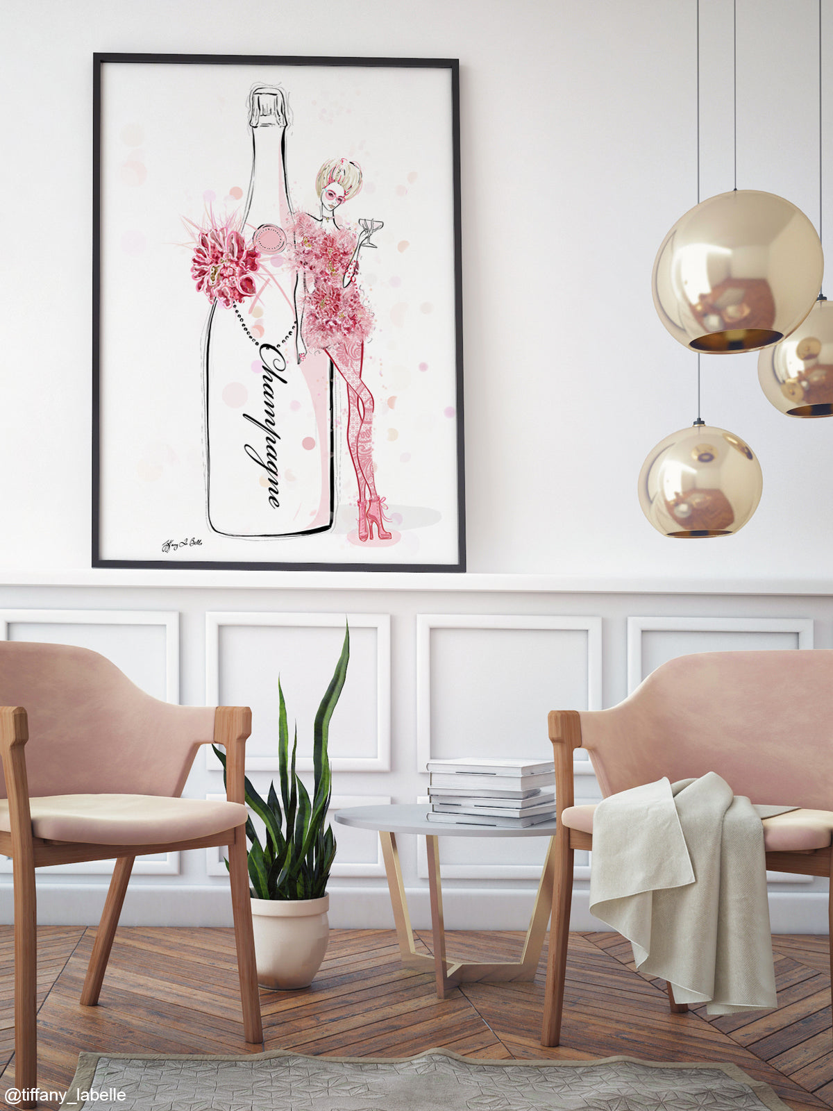 Champagne Bubbles in Elie Saab Floral - Illustration - Limited Edition Print - Tiffany La Belle