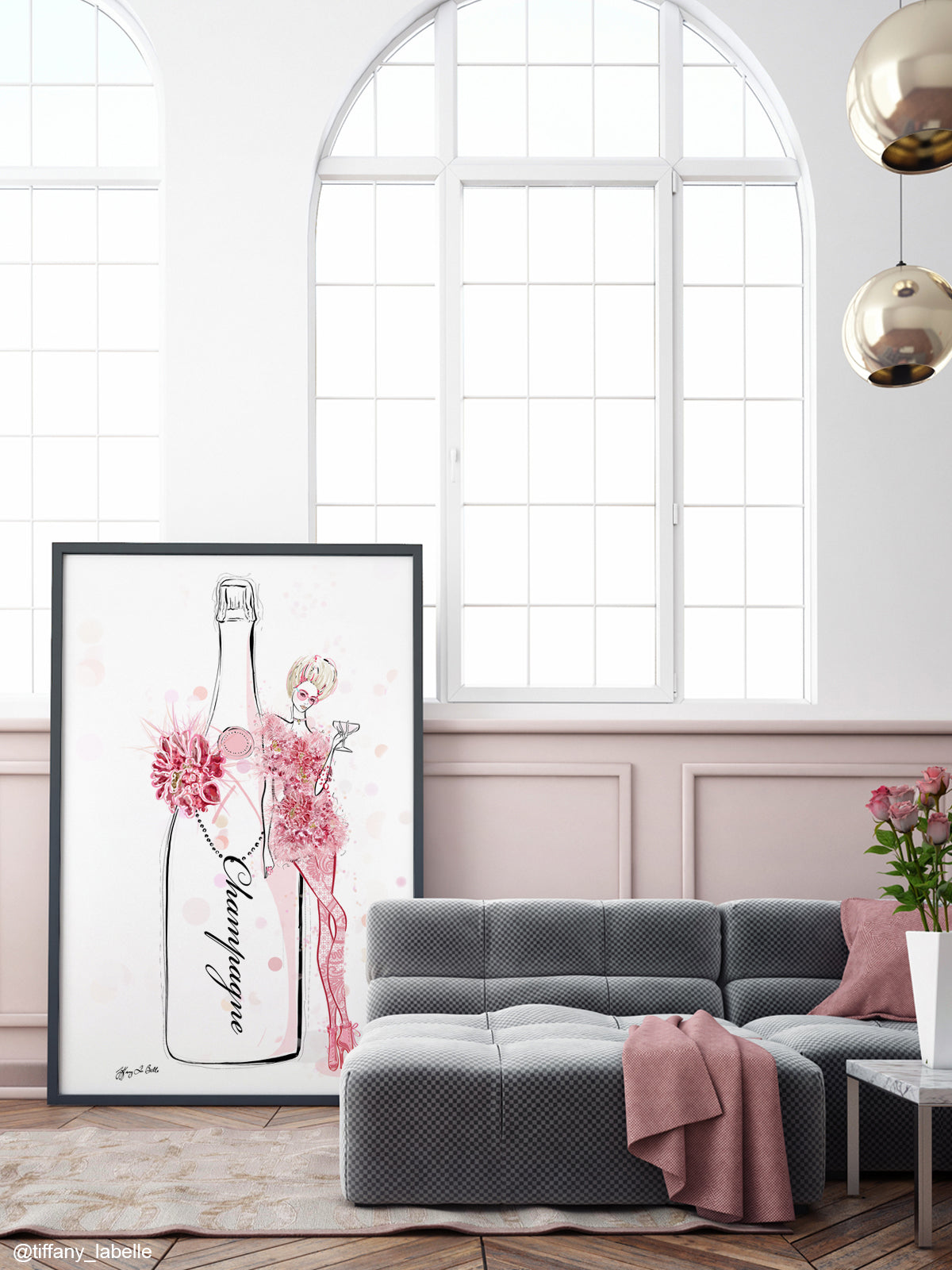 Champagne Bubbles in Elie Saab Floral - Illustration - Limited Edition Print - Tiffany La Belle