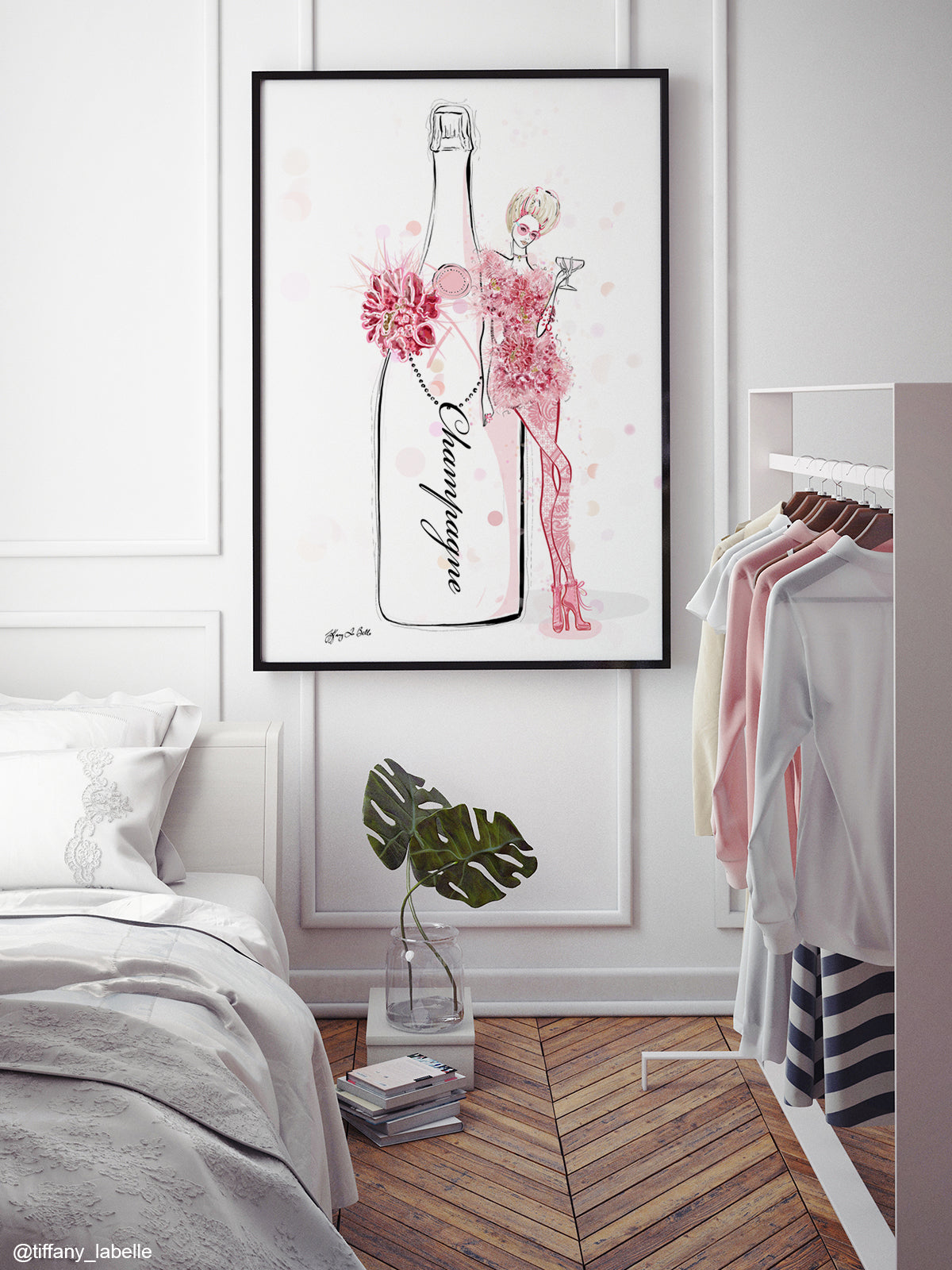 Champagne Bubbles in Elie Saab Floral - Illustration - Limited Edition Print - Tiffany La Belle