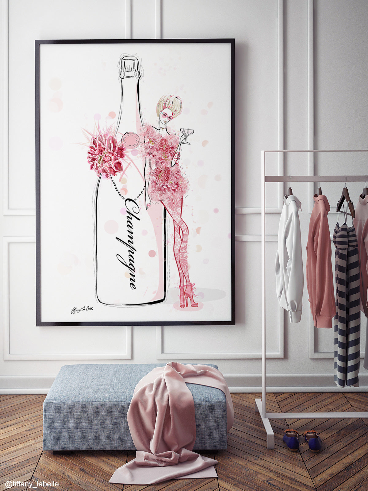 Champagne Bubbles in Elie Saab Floral - Illustration - Limited Edition Print - Tiffany La Belle
