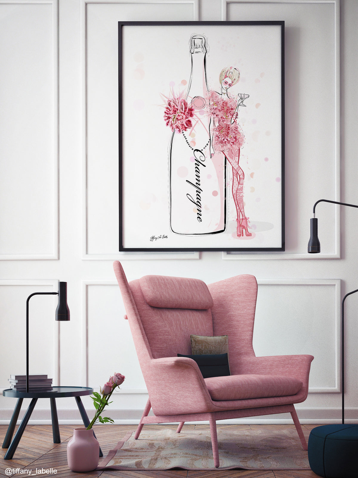 Champagne Bubbles in Elie Saab Floral - Illustration - Limited Edition Print - Tiffany La Belle