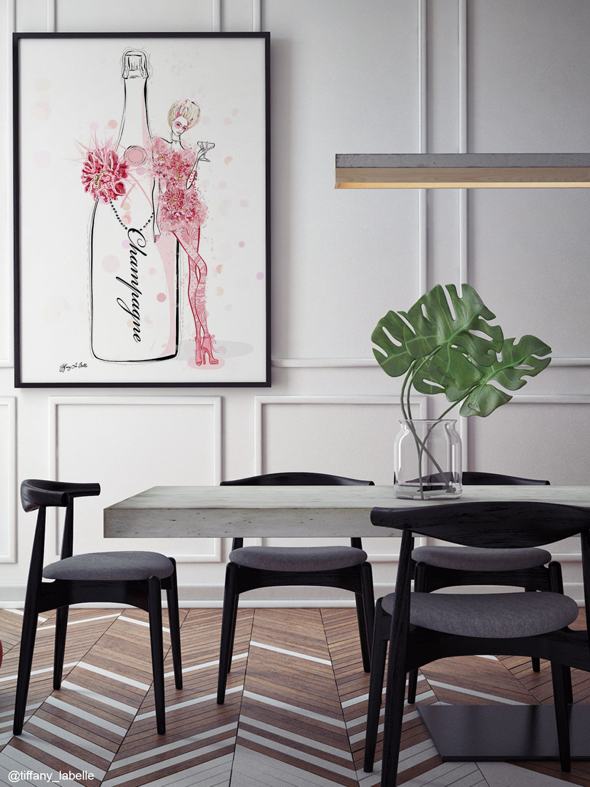Champagne Bubbles in Elie Saab Floral - Illustration - Limited Edition Print - Tiffany La Belle