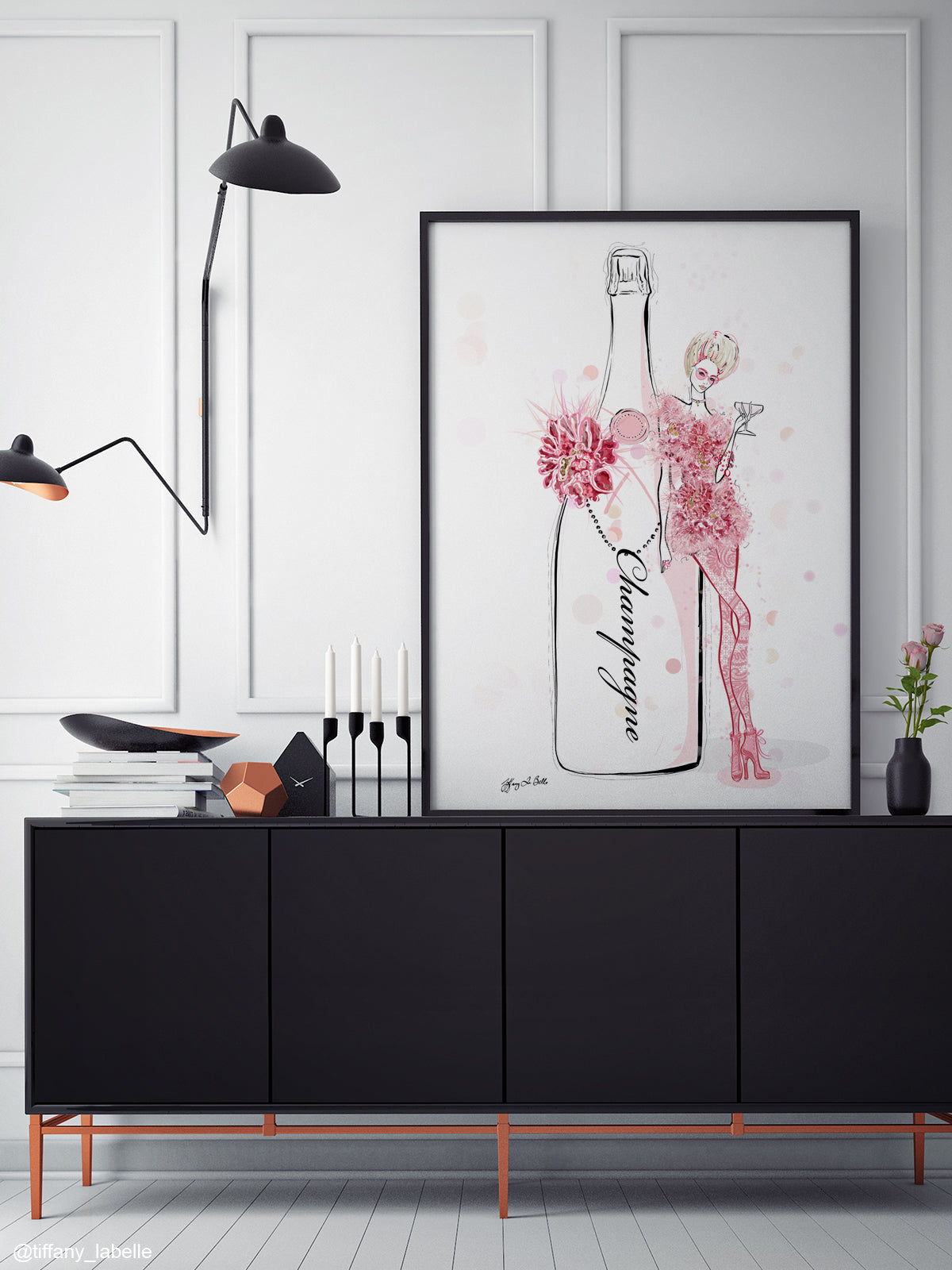 Champagne Bubbles in Elie Saab Floral - Illustration - Limited Edition Print - Tiffany La Belle