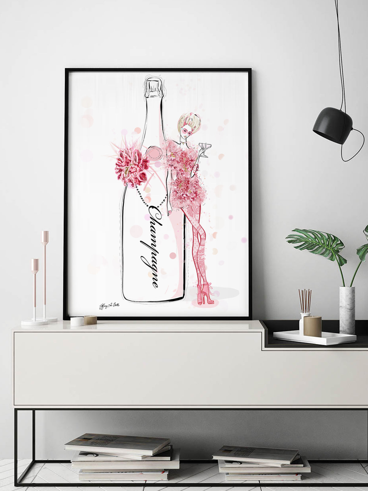 Champagne Bubbles in Elie Saab Floral - Illustration - Limited Edition Print - Tiffany La Belle