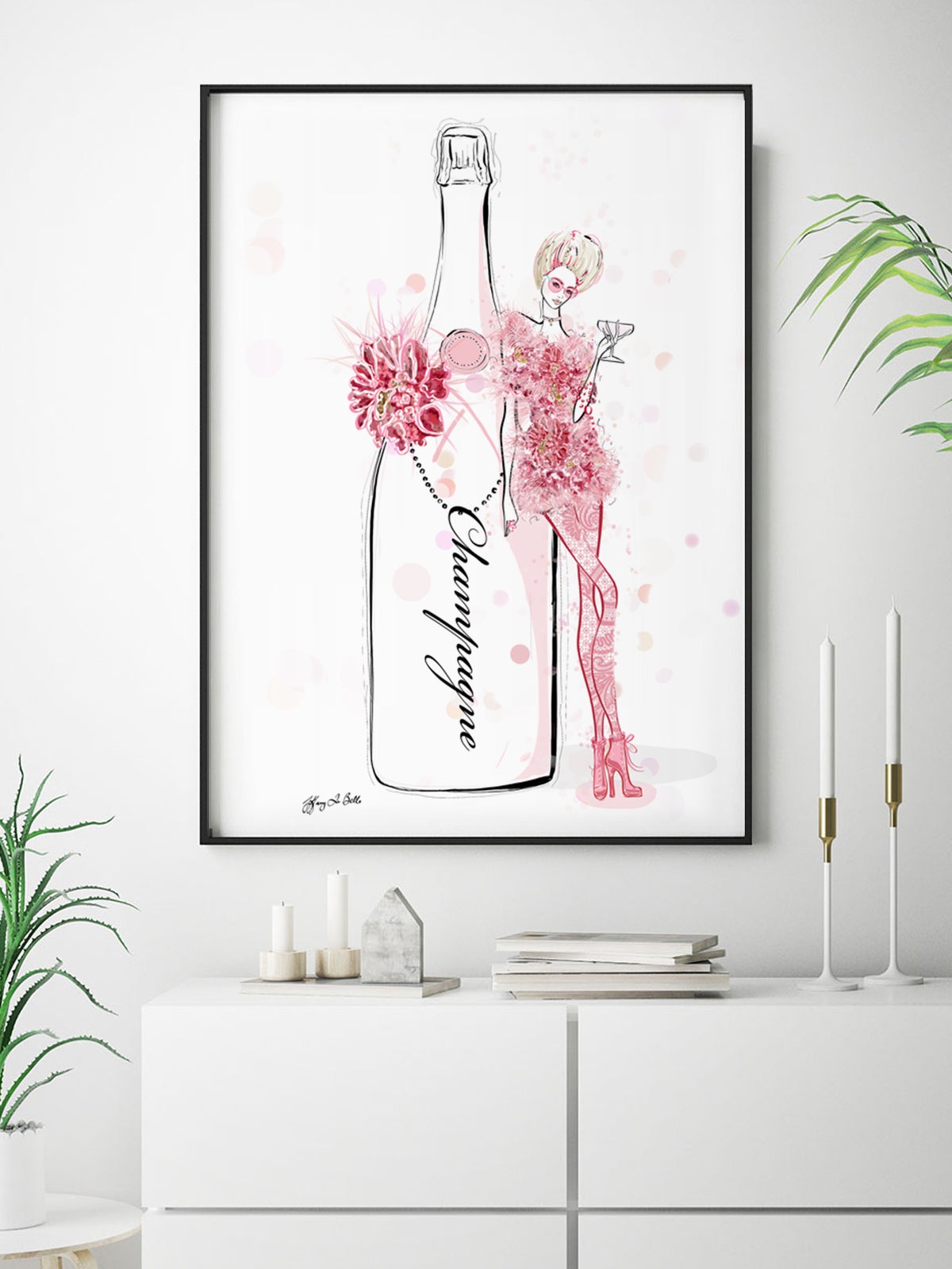 Champagne Bubbles in Elie Saab Floral - Illustration - Limited Edition Print - Tiffany La Belle