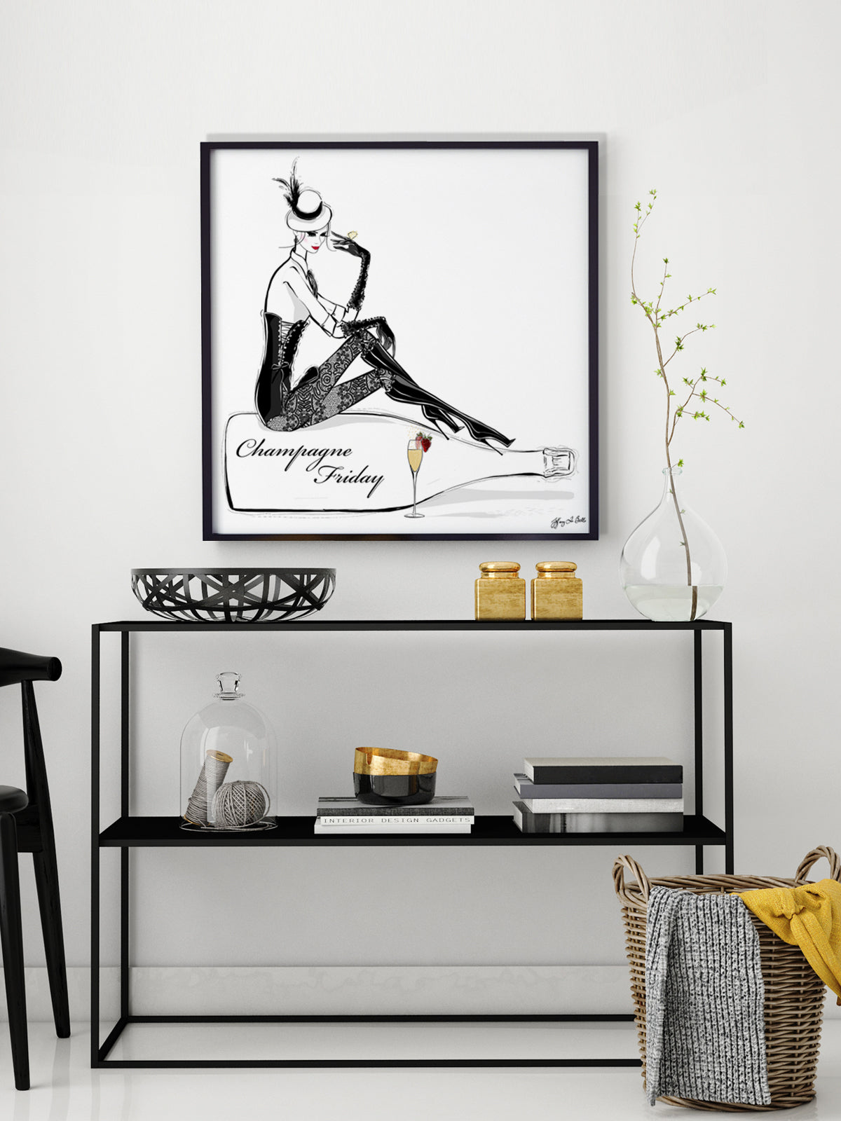 Champagne Friday with Strawberries - Illustration - Limited Edition Print - Tiffany La Belle