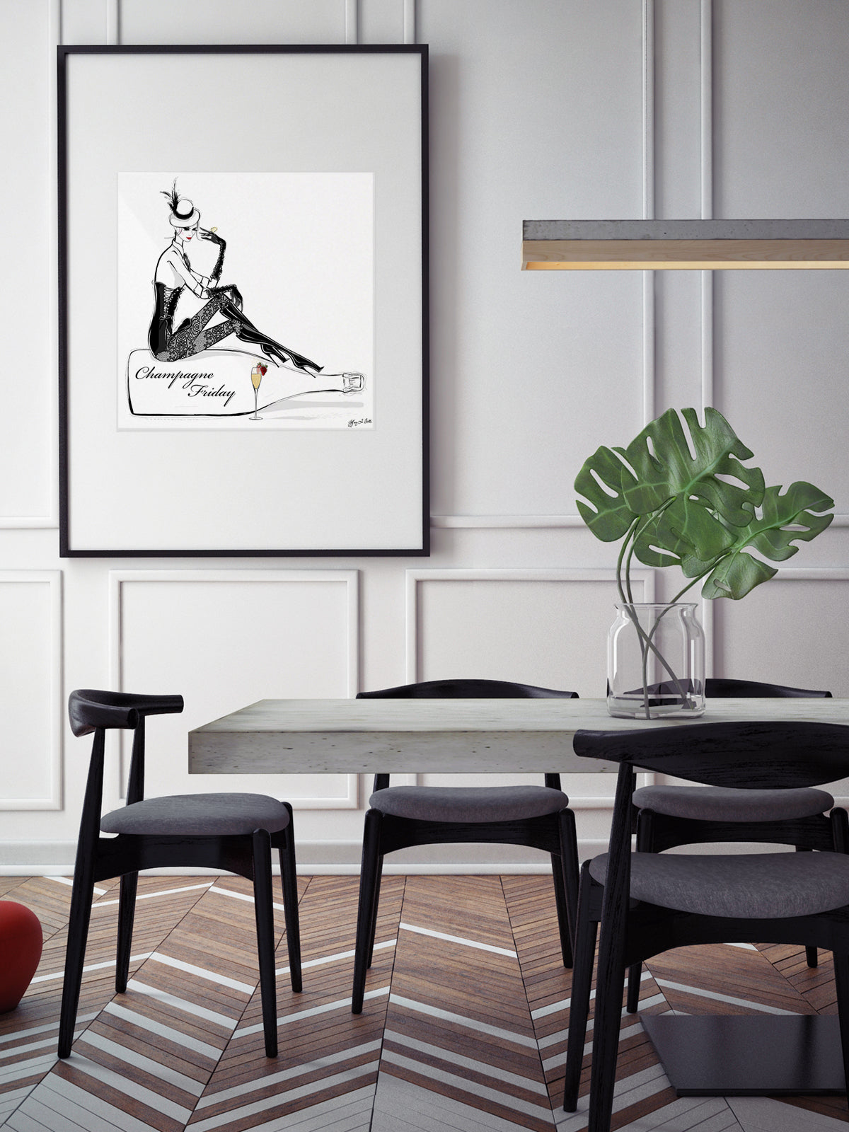 Champagne Friday with Strawberries - Illustration - Limited Edition Print - Tiffany La Belle