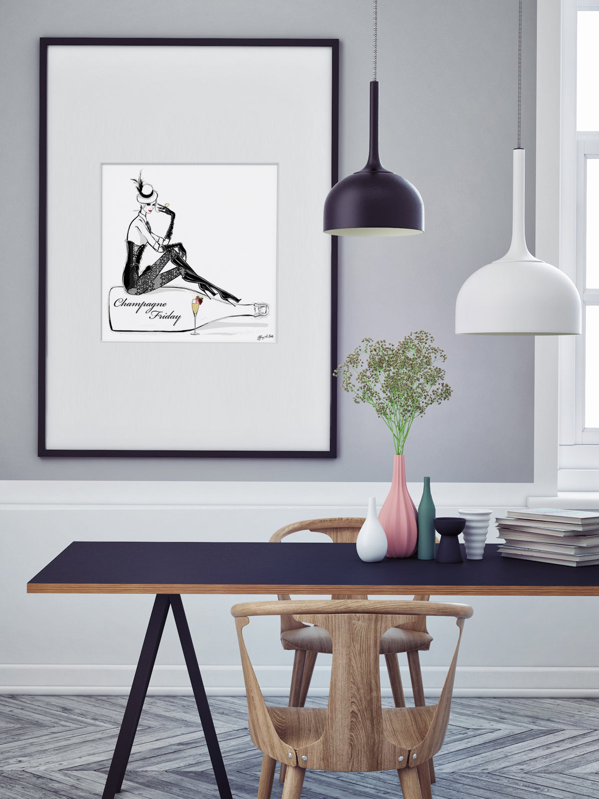 Champagne Friday with Strawberries - Illustration - Limited Edition Print - Tiffany La Belle