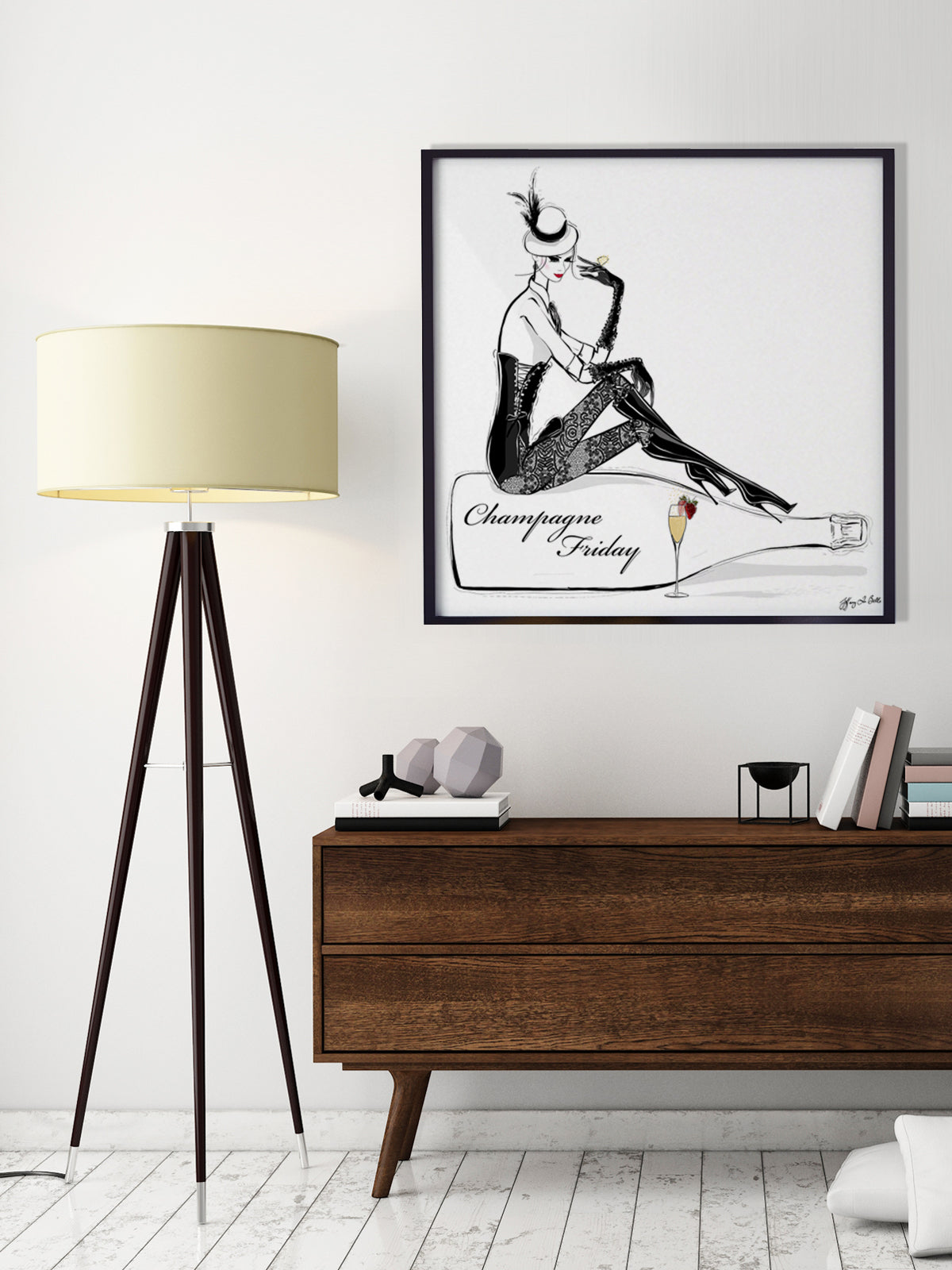 Champagne Friday with Strawberries - Illustration - Limited Edition Print - Tiffany La Belle