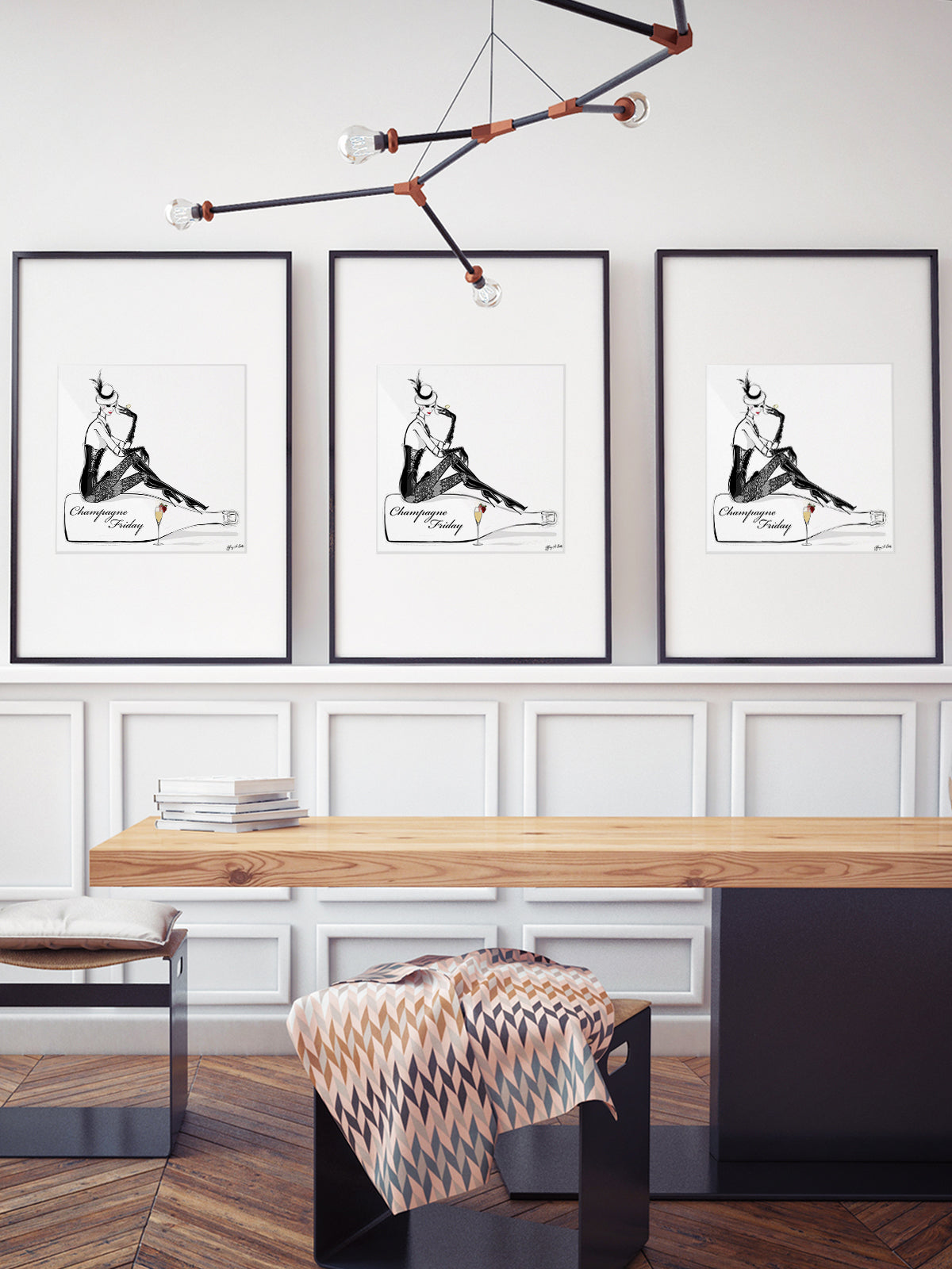 Champagne Friday with Strawberries - Illustration - Limited Edition Print - Tiffany La Belle