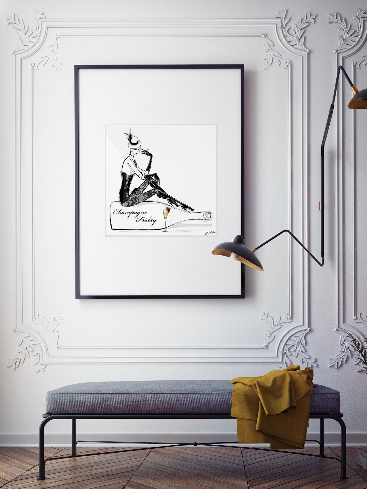Champagne Friday with Strawberries - Illustration - Limited Edition Print - Tiffany La Belle
