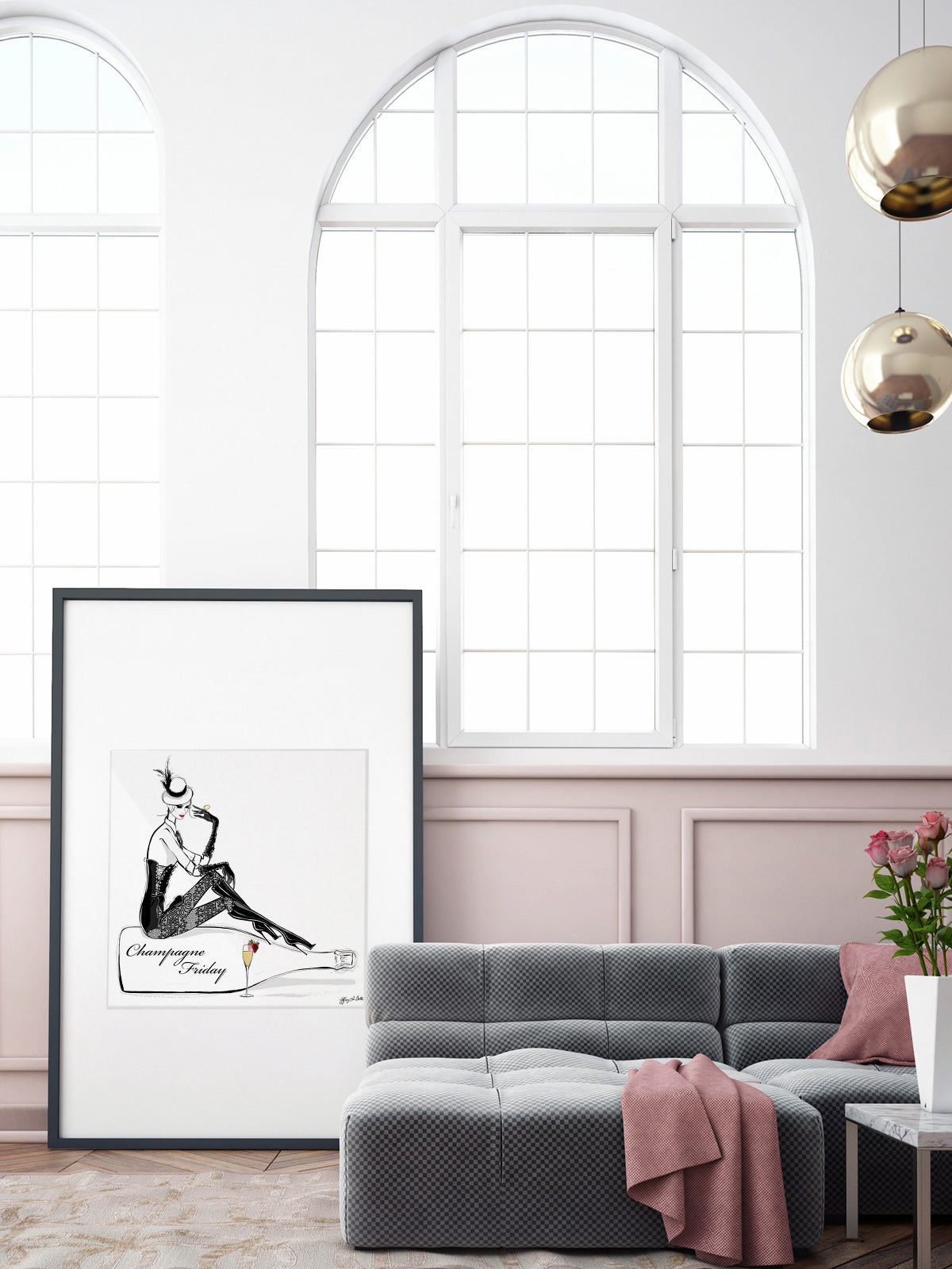 Champagne Friday with Strawberries - Illustration - Limited Edition Print - Tiffany La Belle