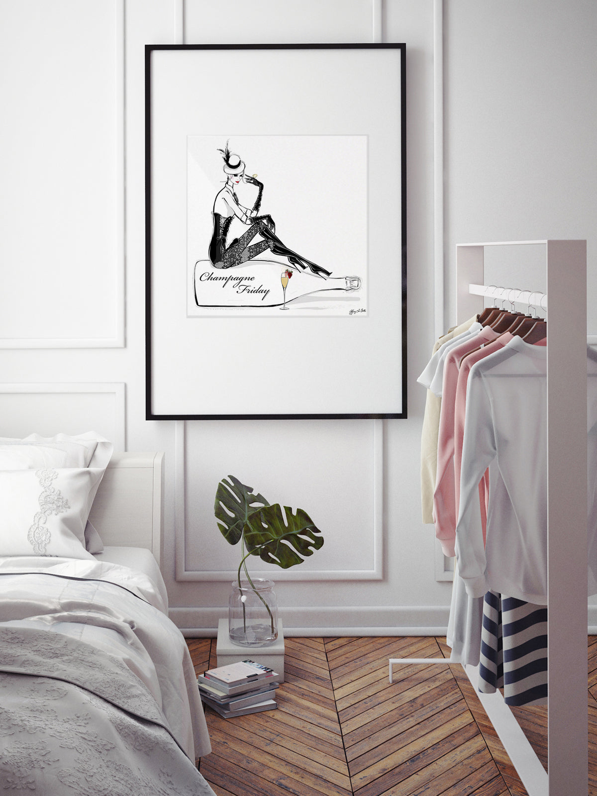 Champagne Friday with Strawberries - Illustration - Limited Edition Print - Tiffany La Belle
