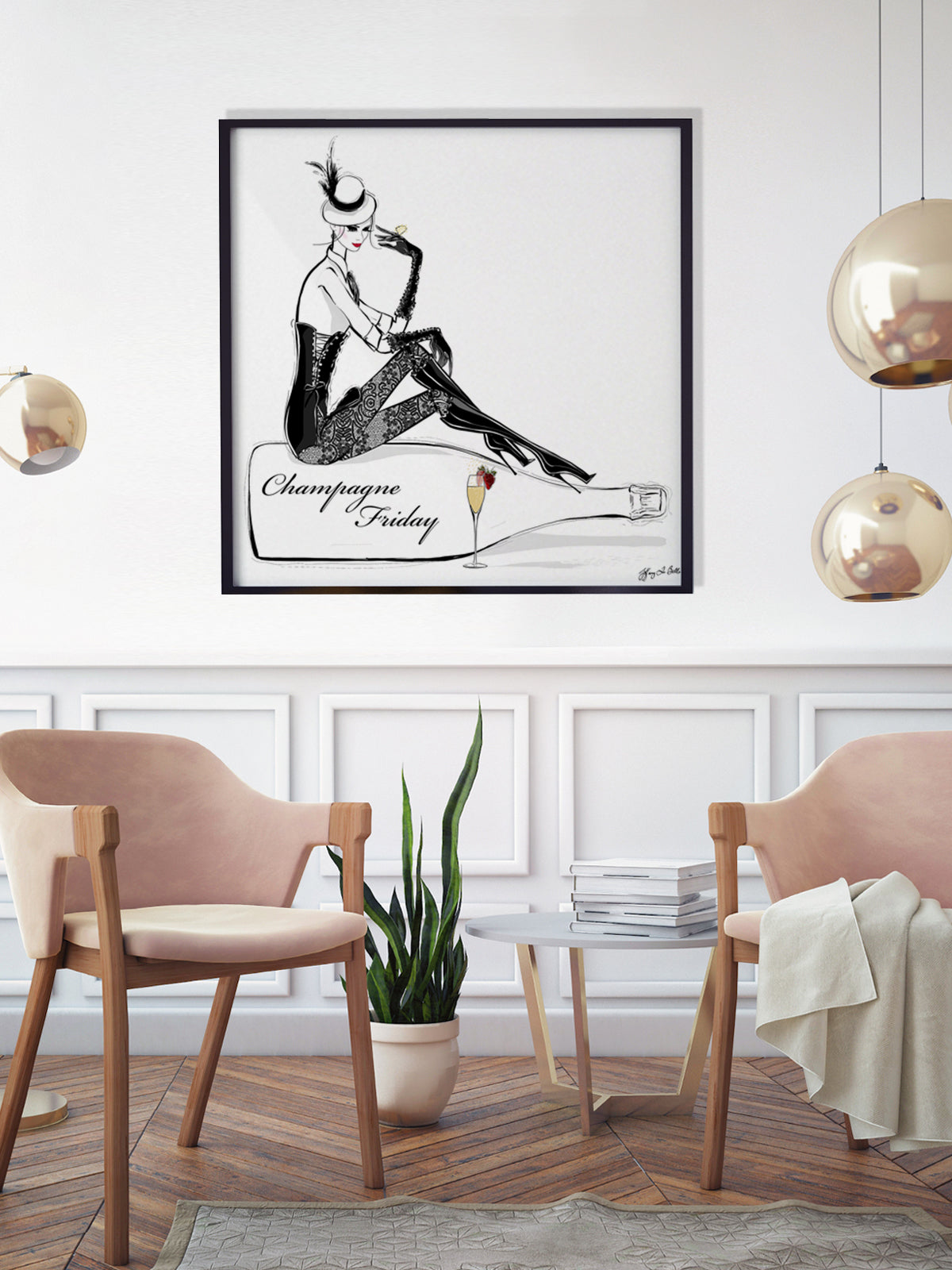 Champagne Friday with Strawberries - Illustration - Limited Edition Print - Tiffany La Belle