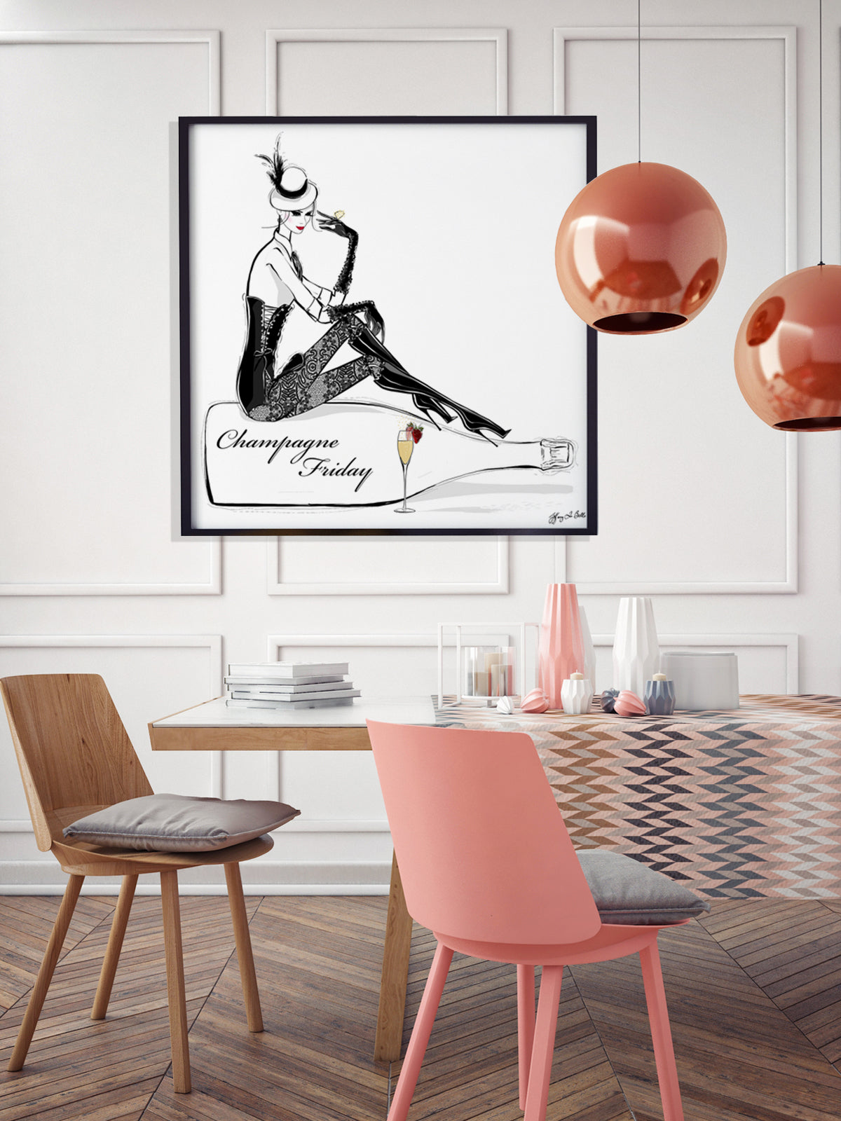 Champagne Friday with Strawberries - Illustration - Limited Edition Print - Tiffany La Belle