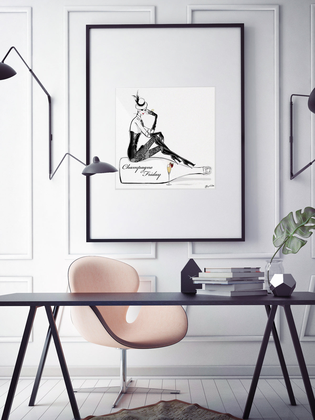 Champagne Friday with Strawberries - Illustration - Limited Edition Print - Tiffany La Belle