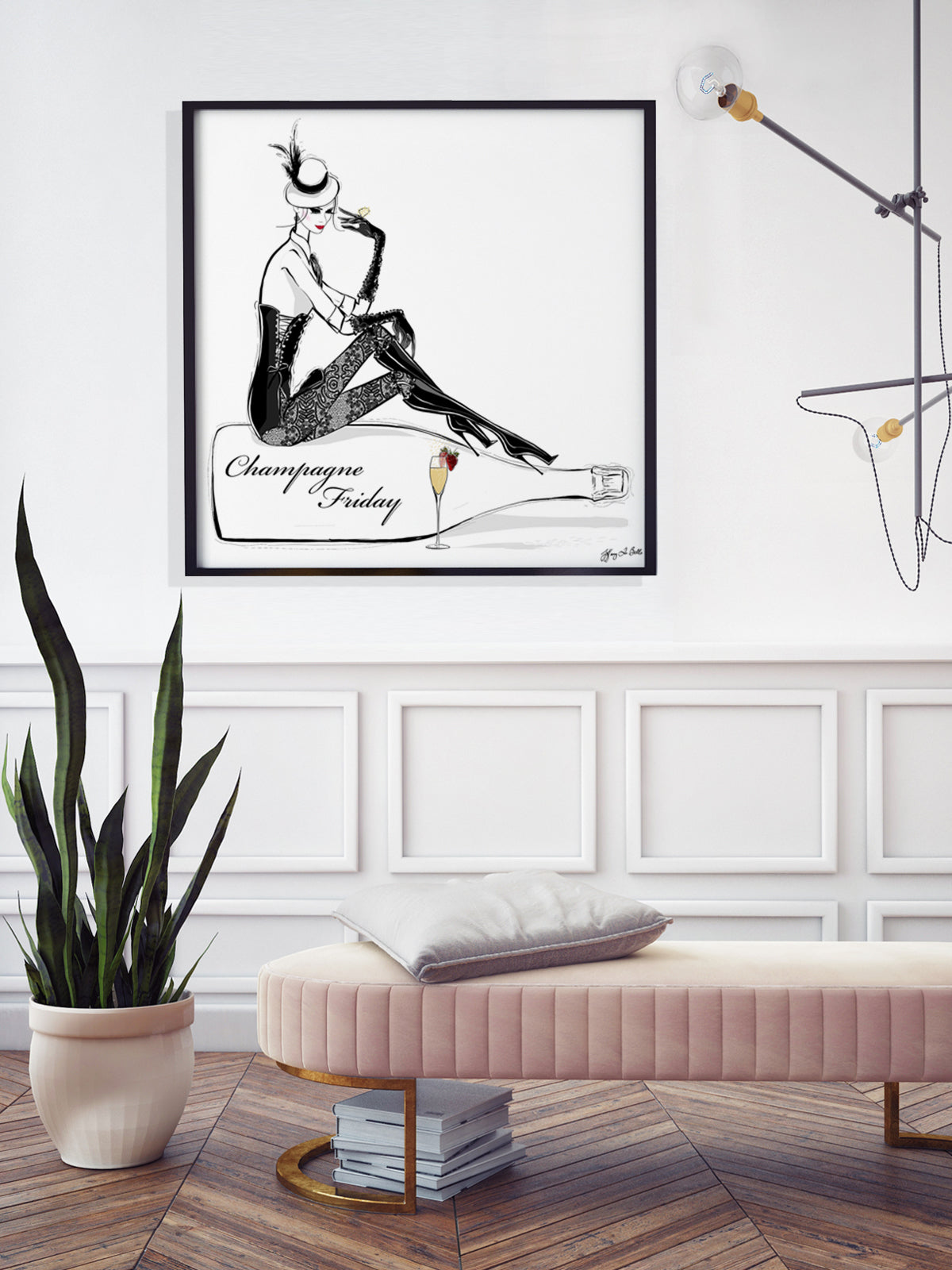 Champagne Friday with Strawberries - Illustration - Limited Edition Print - Tiffany La Belle