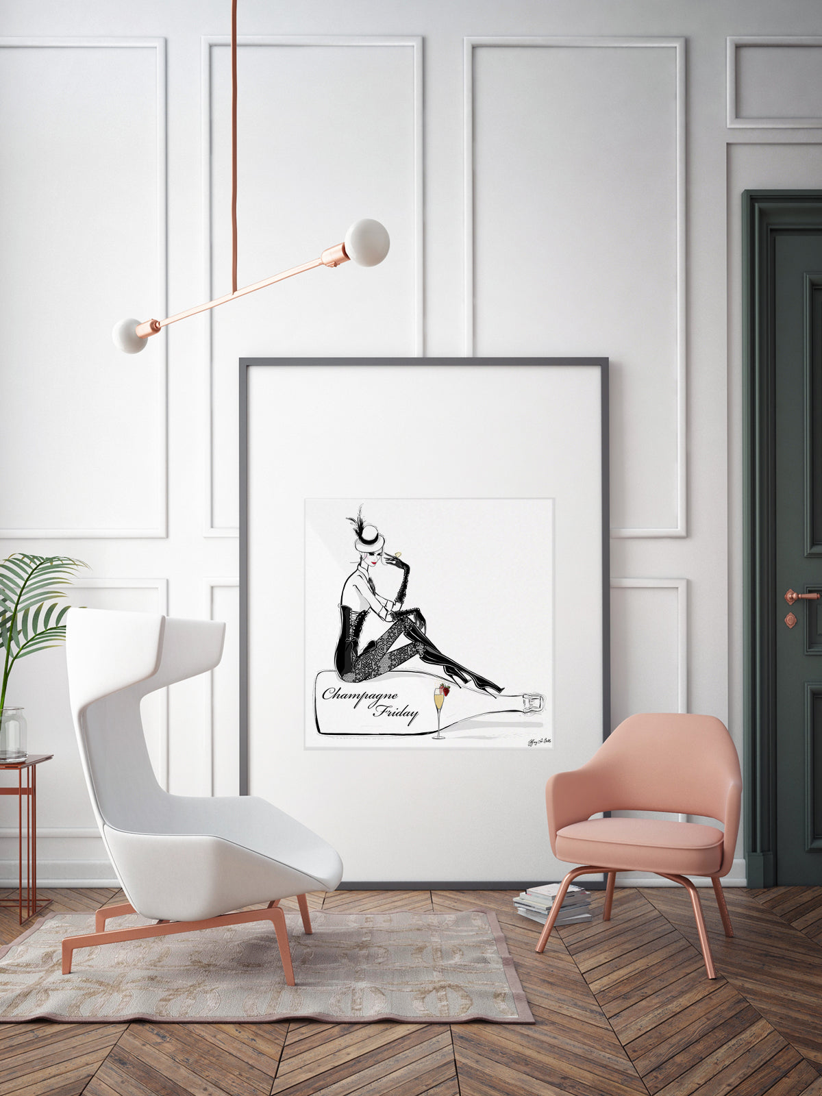 Champagne Friday with Strawberries - Illustration - Limited Edition Print - Tiffany La Belle