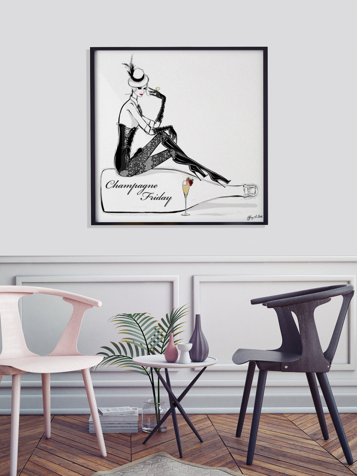 Champagne Friday with Strawberries - Illustration - Limited Edition Print - Tiffany La Belle