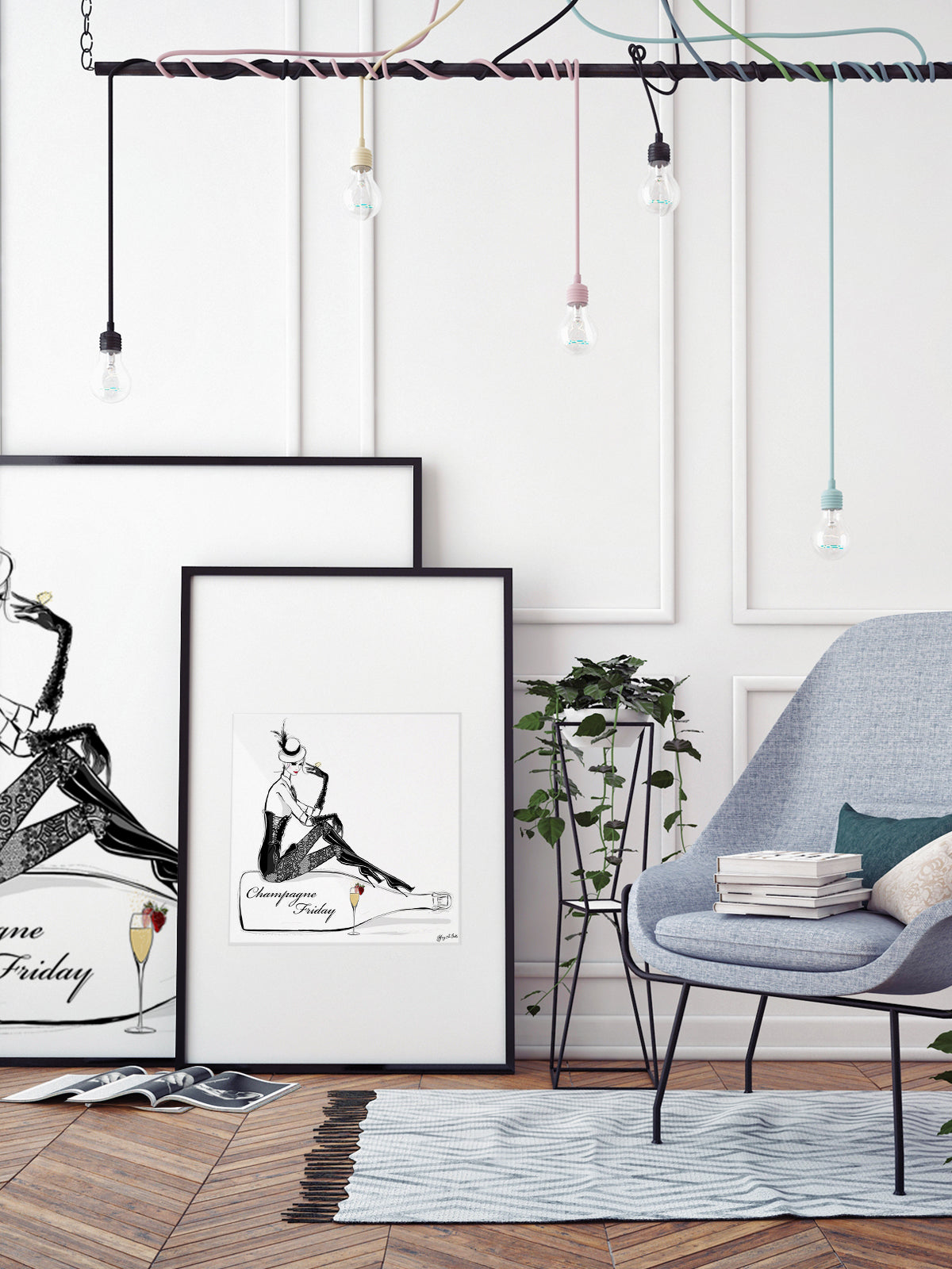Champagne Friday with Strawberries - Illustration - Limited Edition Print - Tiffany La Belle