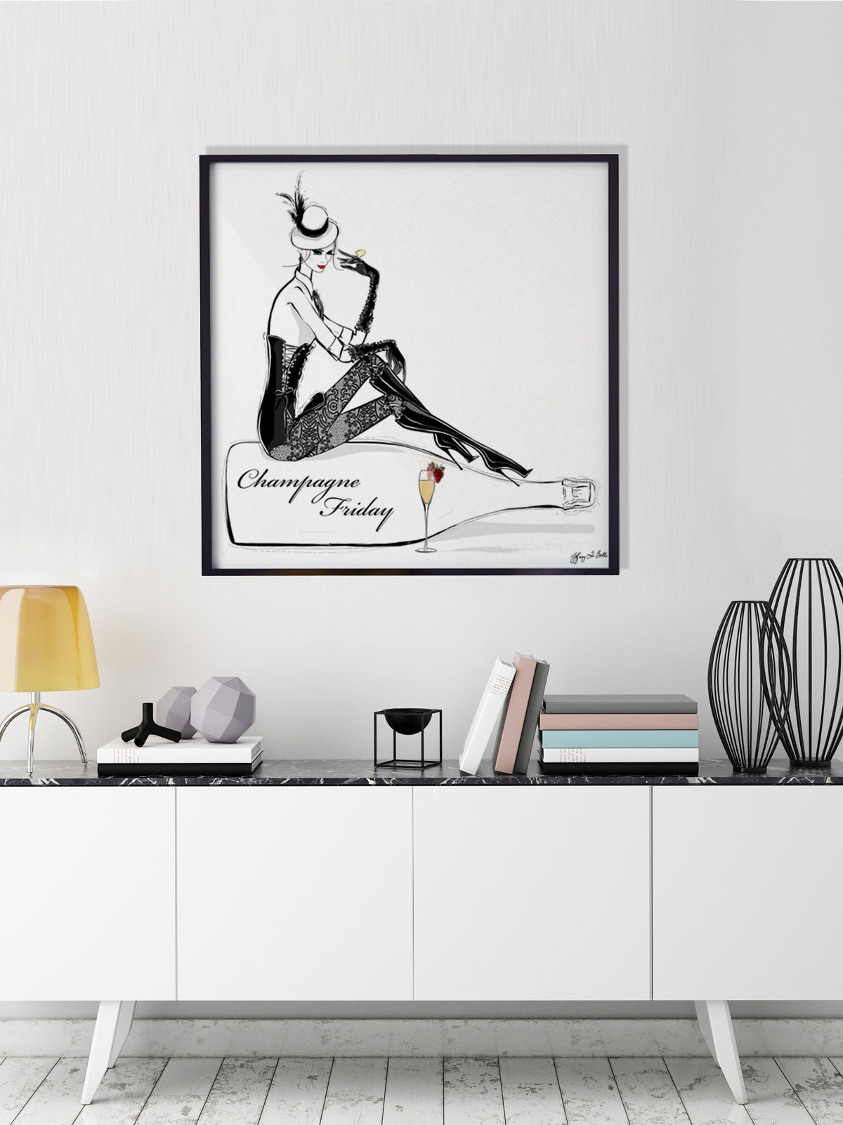 Champagne Friday with Strawberries - Illustration - Limited Edition Print - Tiffany La Belle