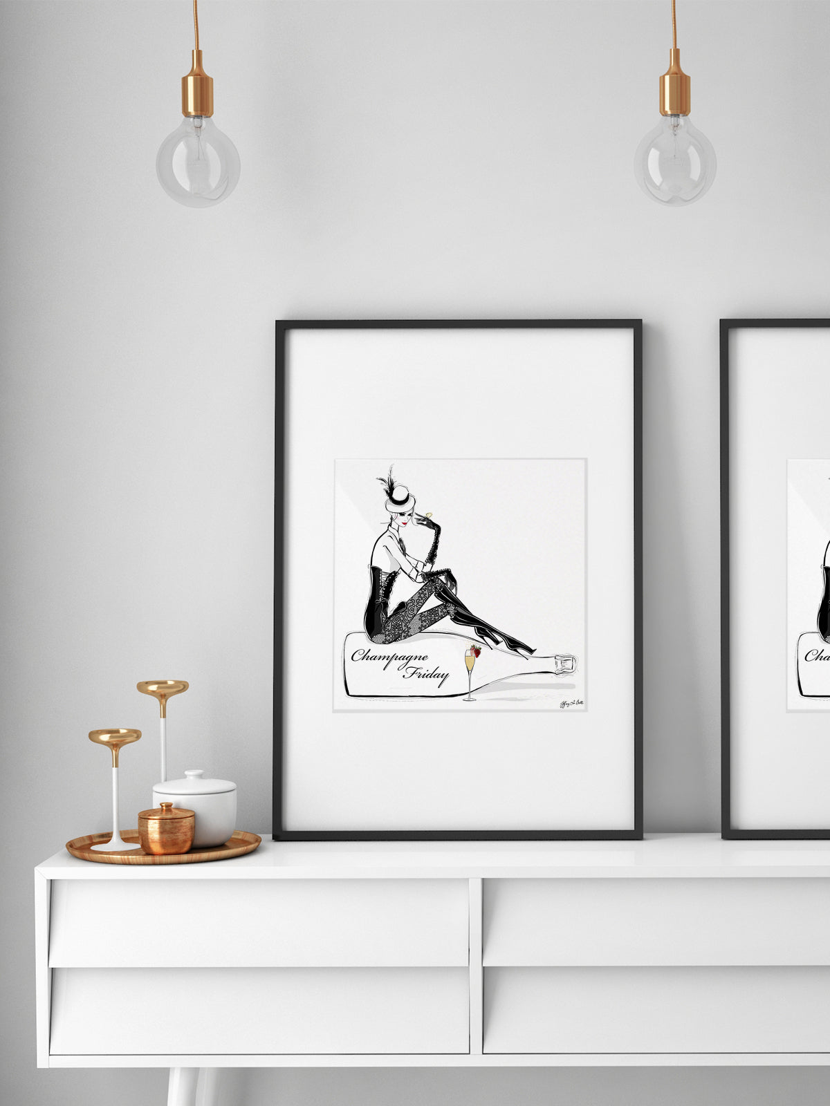 Champagne Friday with Strawberries - Illustration - Limited Edition Print - Tiffany La Belle
