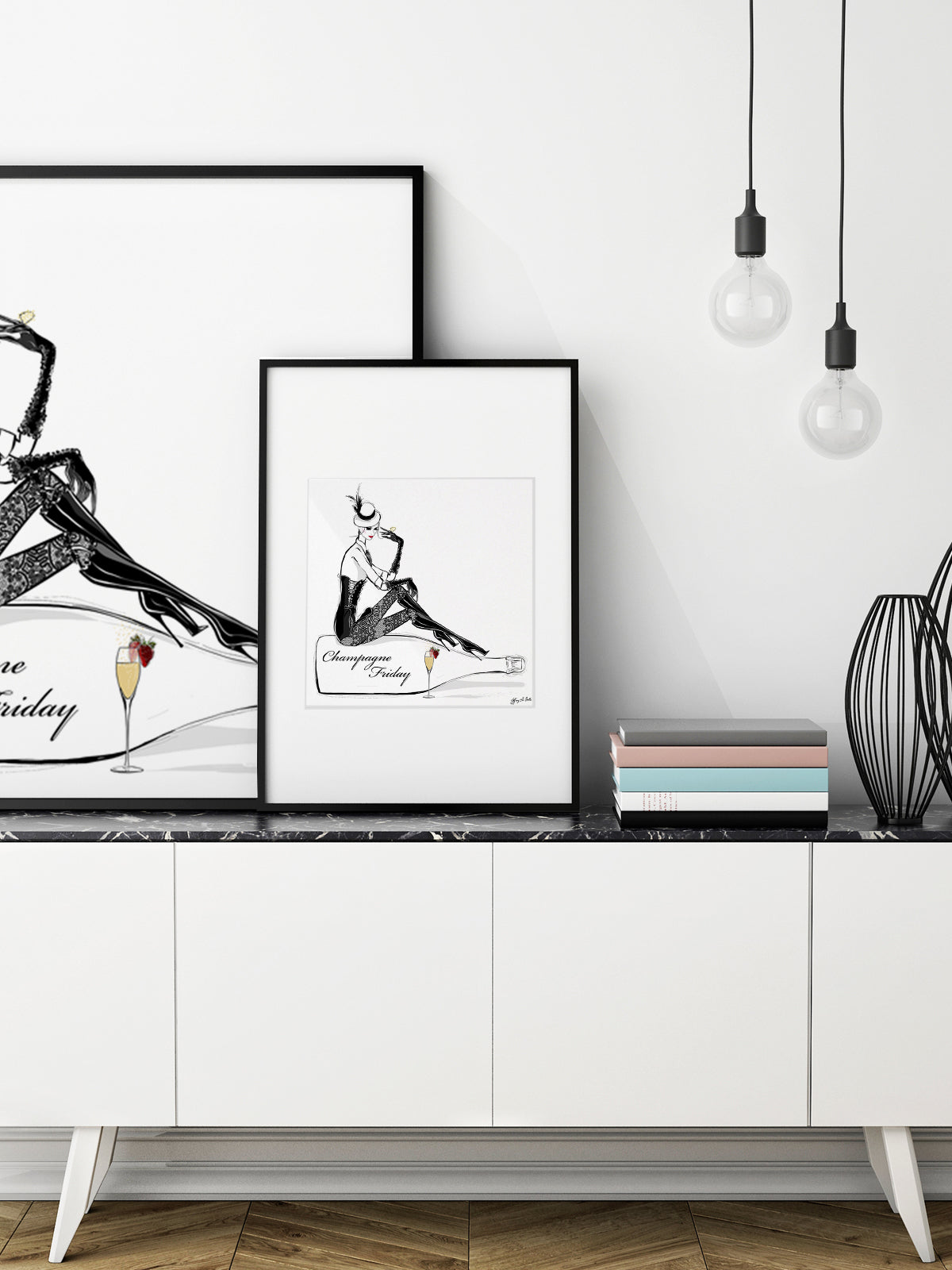 Champagne Friday with Strawberries - Illustration - Limited Edition Print - Tiffany La Belle