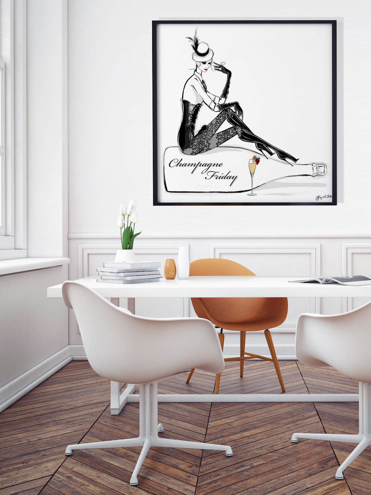 Champagne Friday with Strawberries - Illustration - Limited Edition Print - Tiffany La Belle