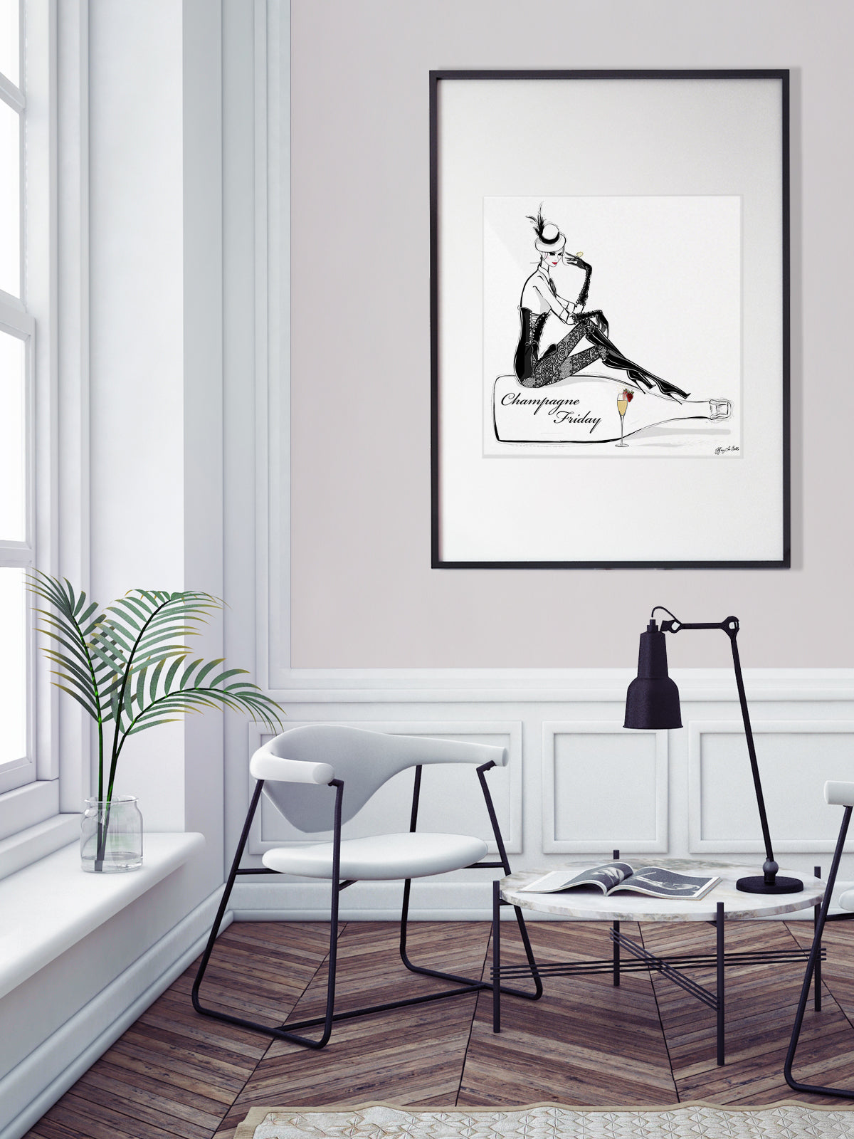 Champagne Friday with Strawberries - Illustration - Limited Edition Print - Tiffany La Belle