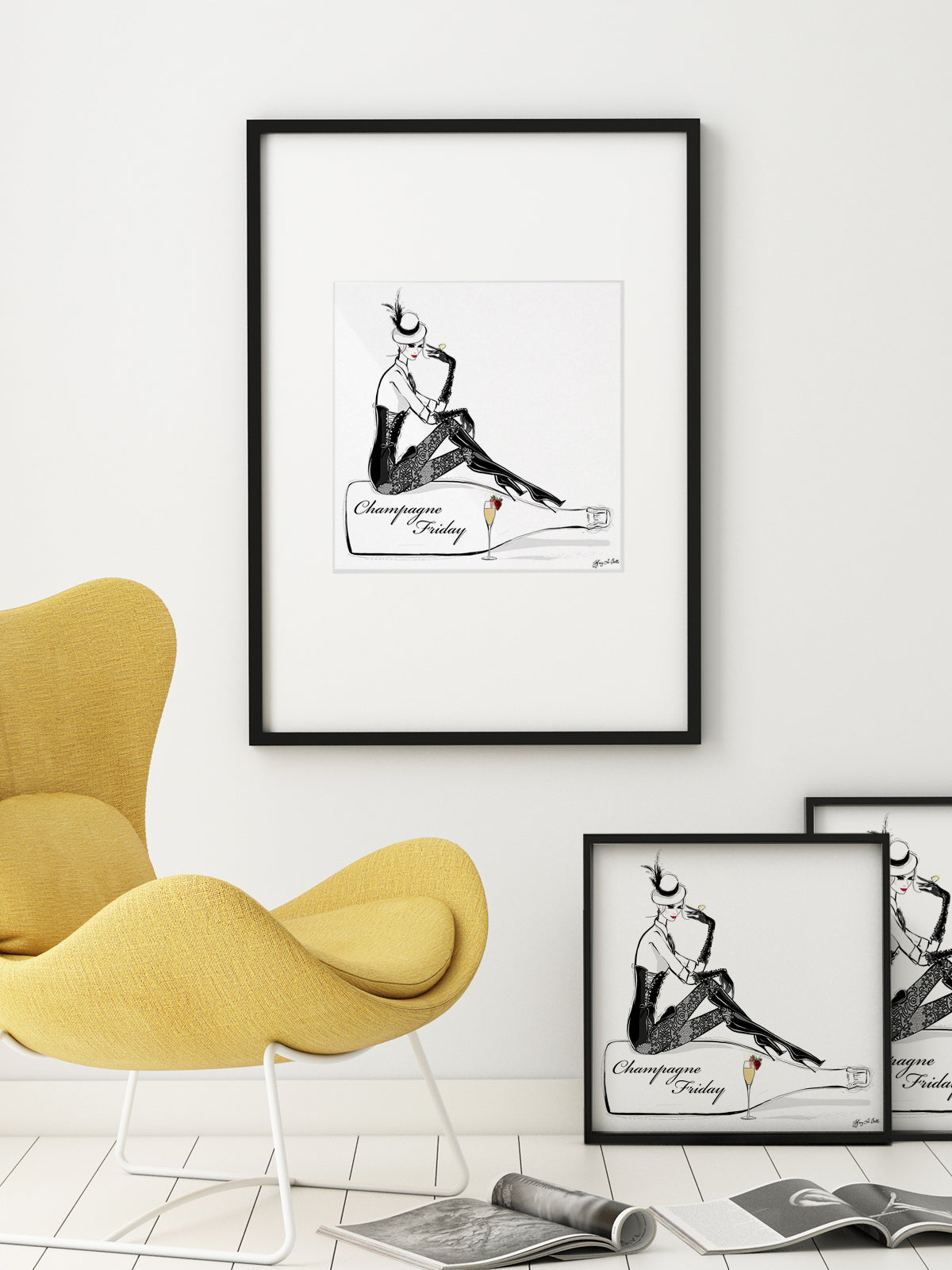 Champagne Friday with Strawberries - Illustration - Limited Edition Print - Tiffany La Belle