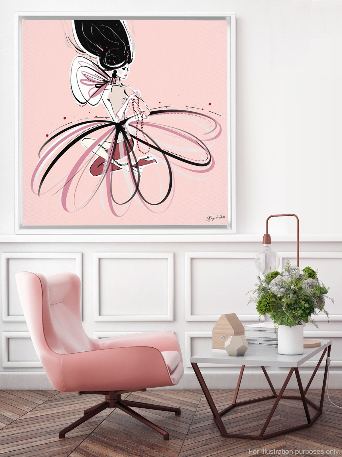 For the Love of Pearls in Pink - Illustration - Canvas Gallery Print - Unframed or Framed - Tiffany La Belle