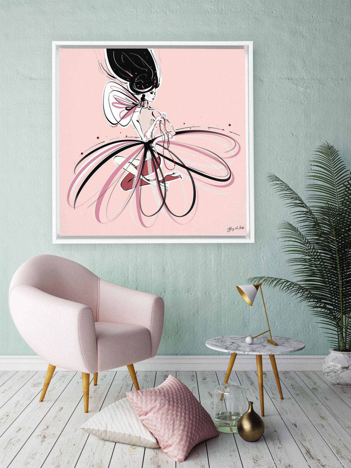 For the Love of Pearls in Pink - Illustration - Canvas Gallery Print - Unframed or Framed - Tiffany La Belle