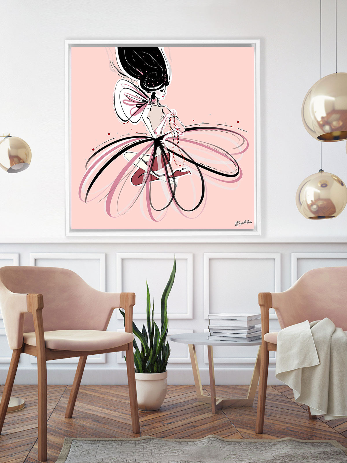 For the Love of Pearls in Pink - Illustration - Canvas Gallery Print - Unframed or Framed - Tiffany La Belle