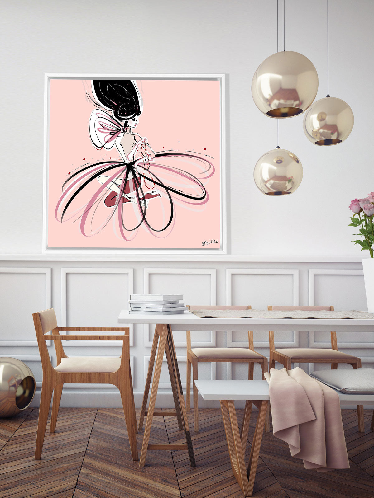 For the Love of Pearls in Pink - Illustration - Canvas Gallery Print - Unframed or Framed - Tiffany La Belle