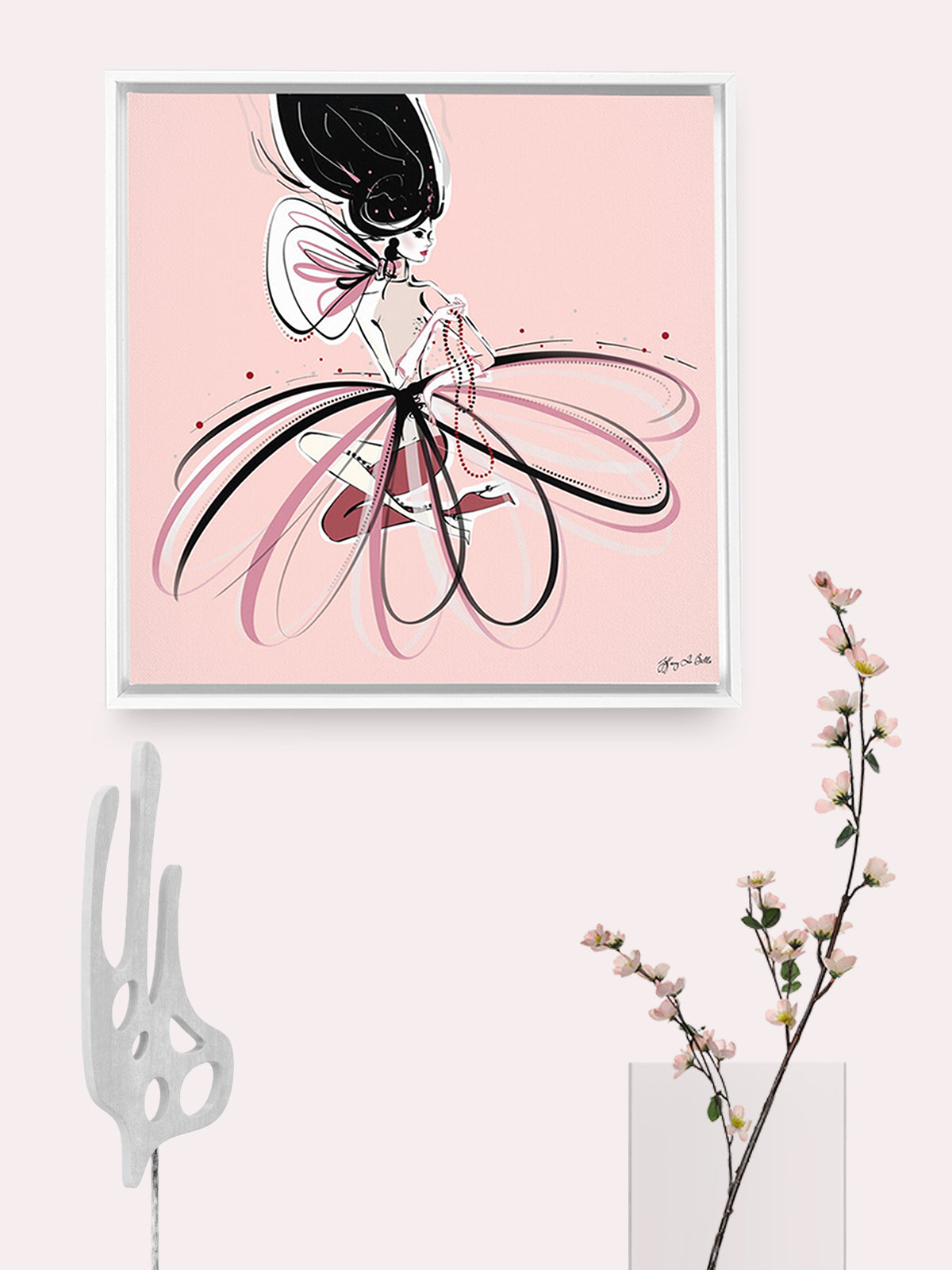 For the Love of Pearls in Pink - Illustration - Canvas Gallery Print - Unframed or Framed - Tiffany La Belle