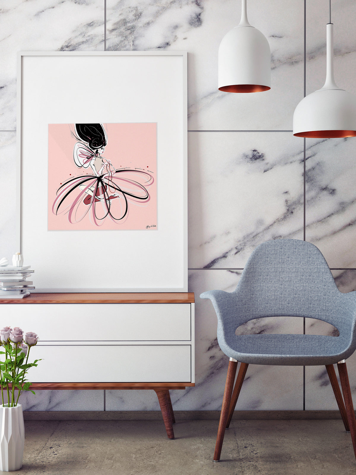 For the Love of Pearls in Pink - Illustration - Limited Edition Print - Tiffany La Belle
