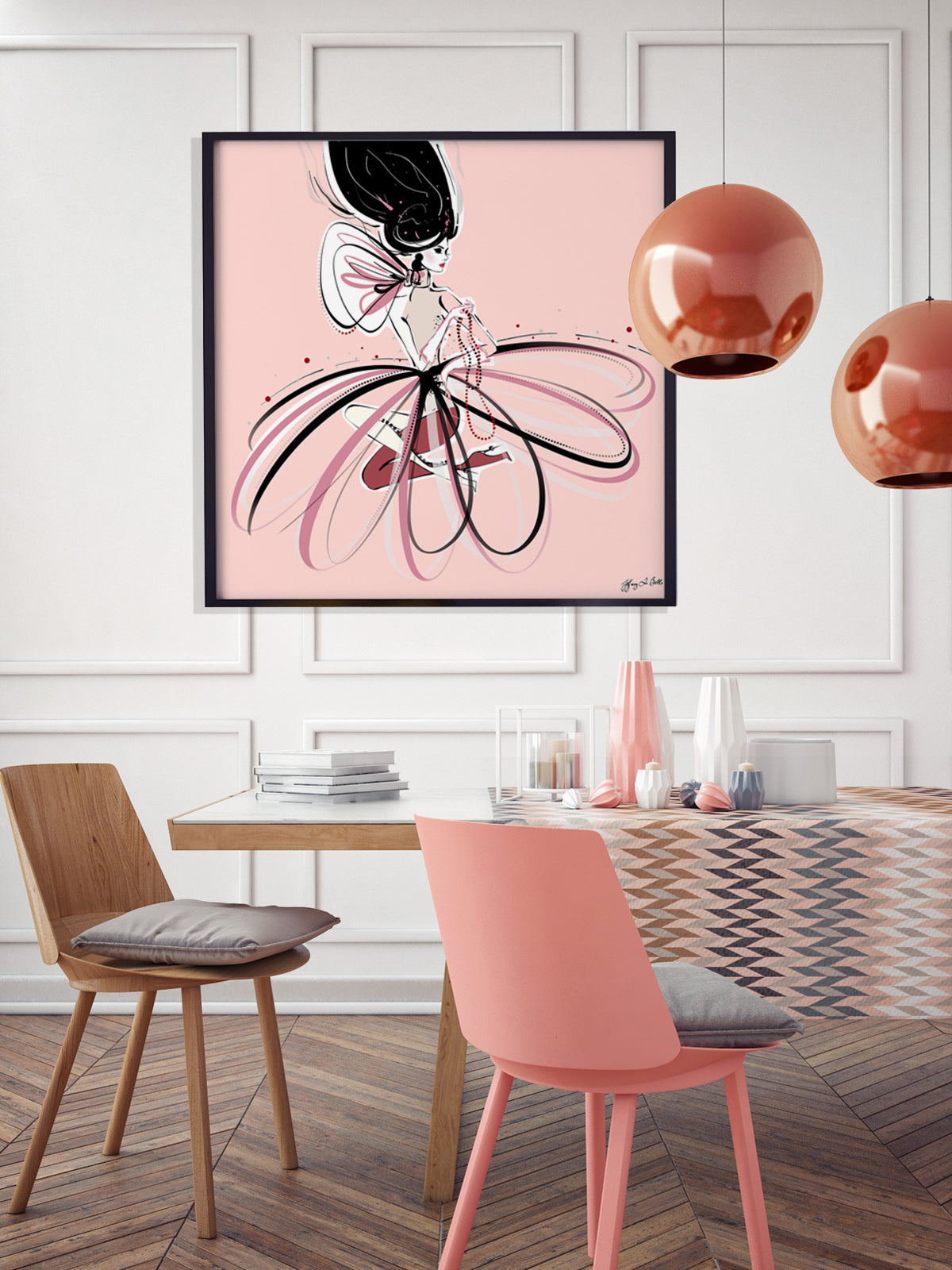 For the Love of Pearls in Pink - Illustration - Limited Edition Print - Tiffany La Belle