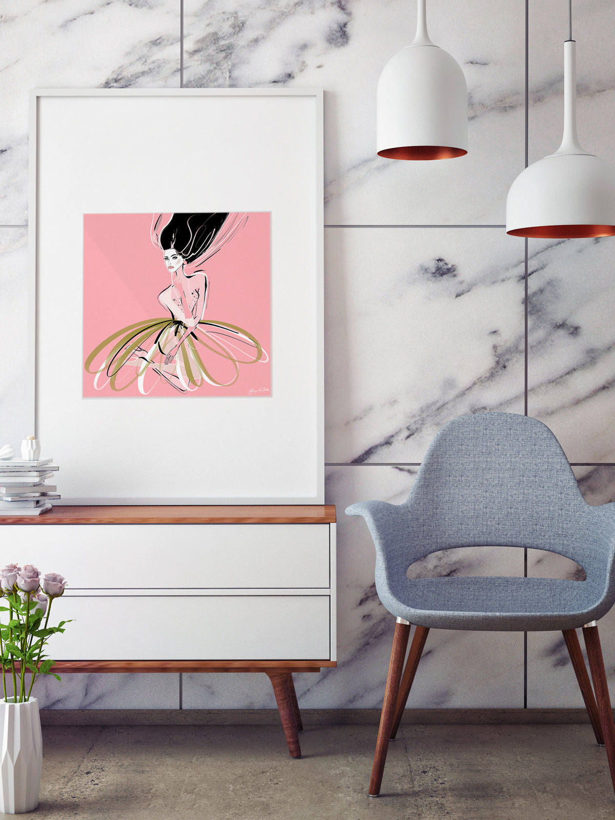 Pink and Pearls - Illustration - Limited Edition Print - Tiffany La Belle