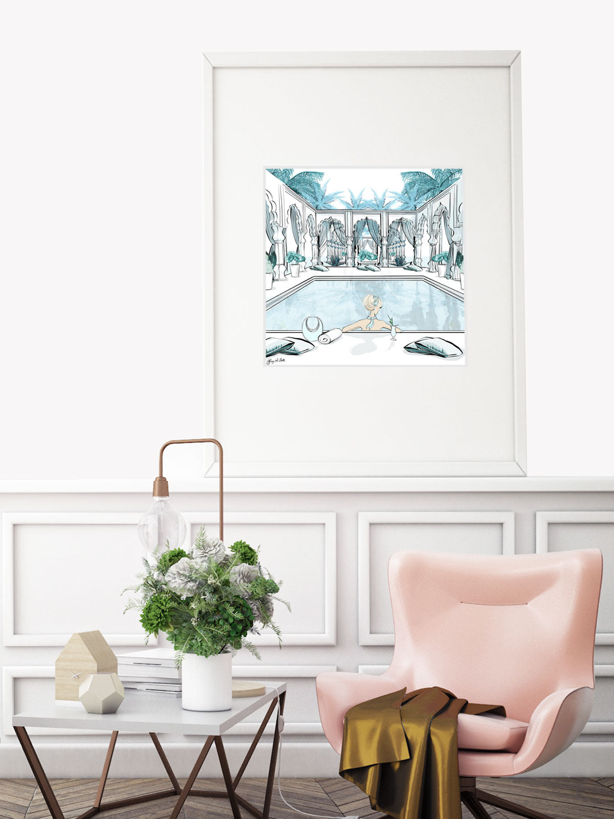 Moroccan Pool Time Blue - Illustration - Limited Edition Print - Tiffany La Belle