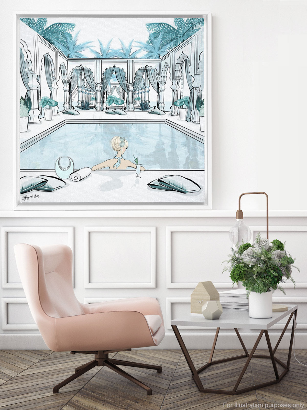 Moroccan Pool Time Blue - Illustration - Canvas Gallery Print - Unframed or Framed - Tiffany La Belle