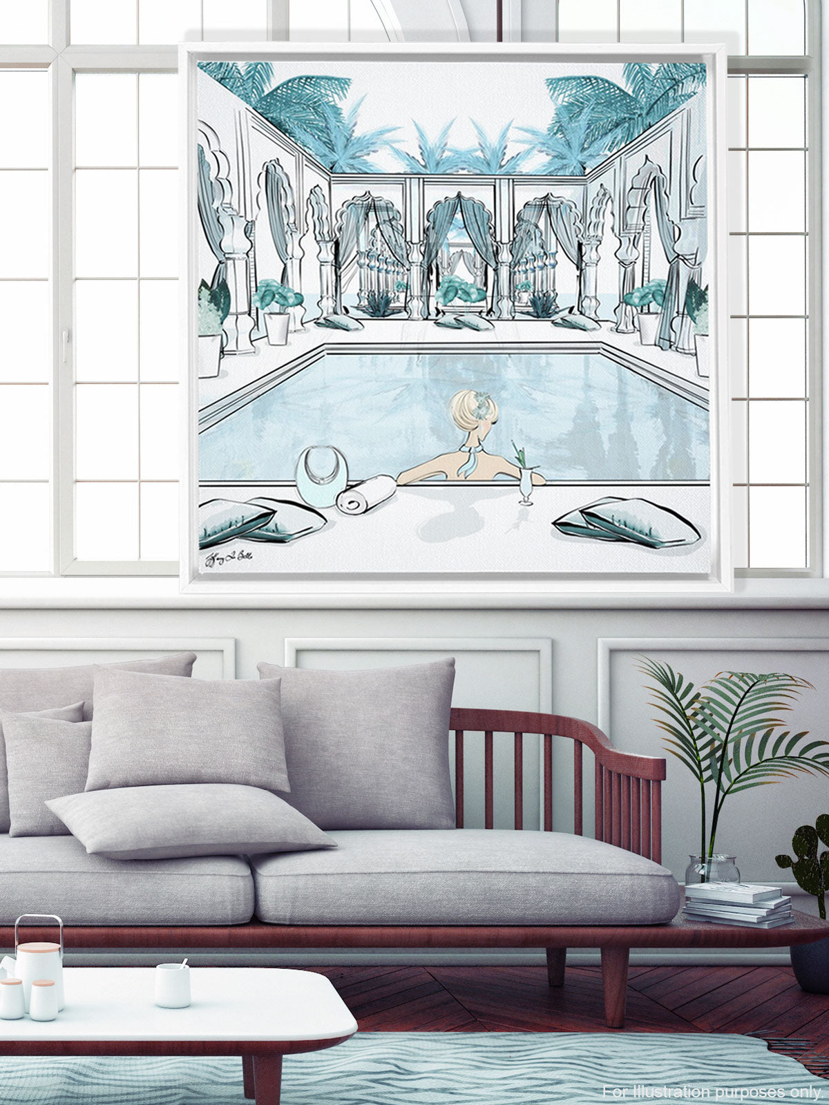 Moroccan Pool Time Blue - Illustration - Canvas Gallery Print - Unframed or Framed - Tiffany La Belle