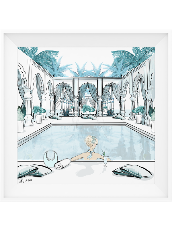 Moroccan Pool Time Blue - Illustration - Limited Edition Print - Tiffany La Belle