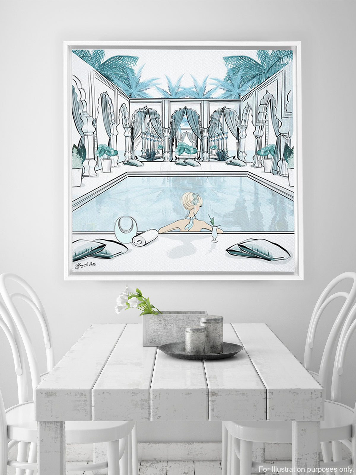 Moroccan Pool Time Blue - Illustration - Canvas Gallery Print - Unframed or Framed - Tiffany La Belle