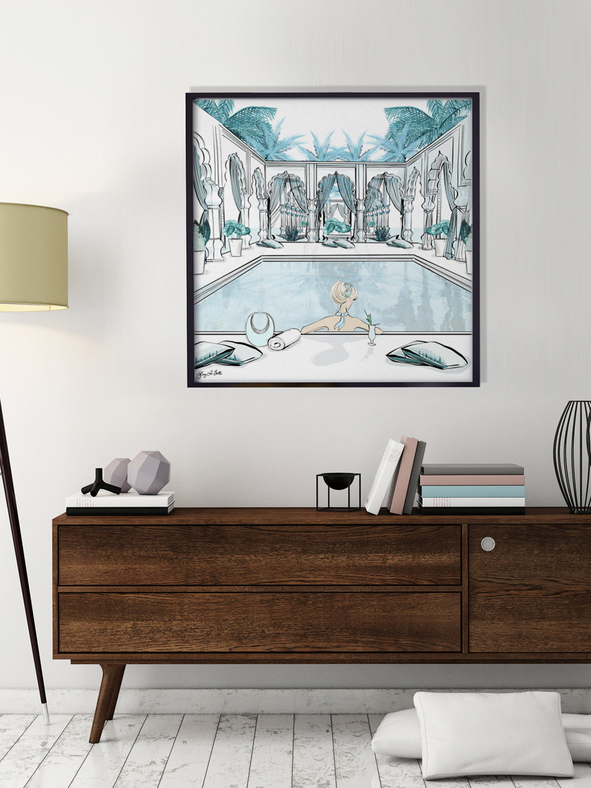 Moroccan Pool Time Blue - Illustration - Limited Edition Print - Tiffany La Belle