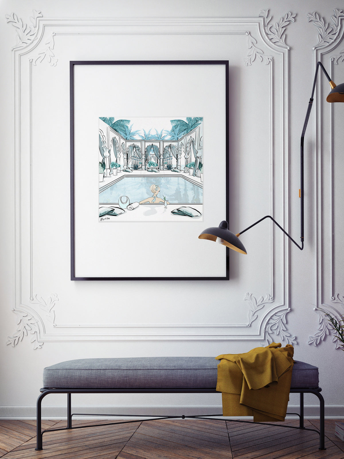Moroccan Pool Time Blue - Illustration - Limited Edition Print - Tiffany La Belle