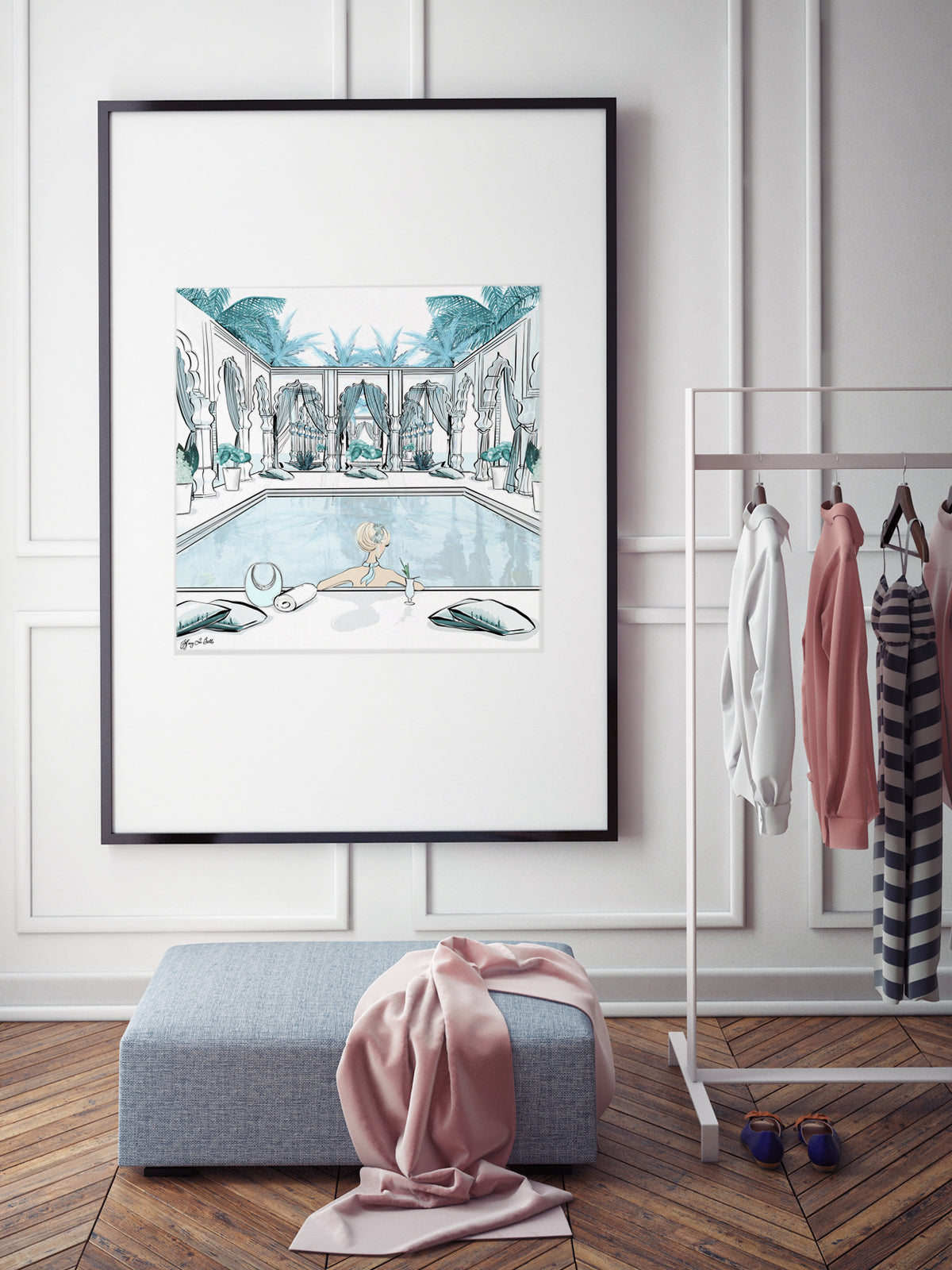 Moroccan Pool Time Blue - Illustration - Limited Edition Print - Tiffany La Belle