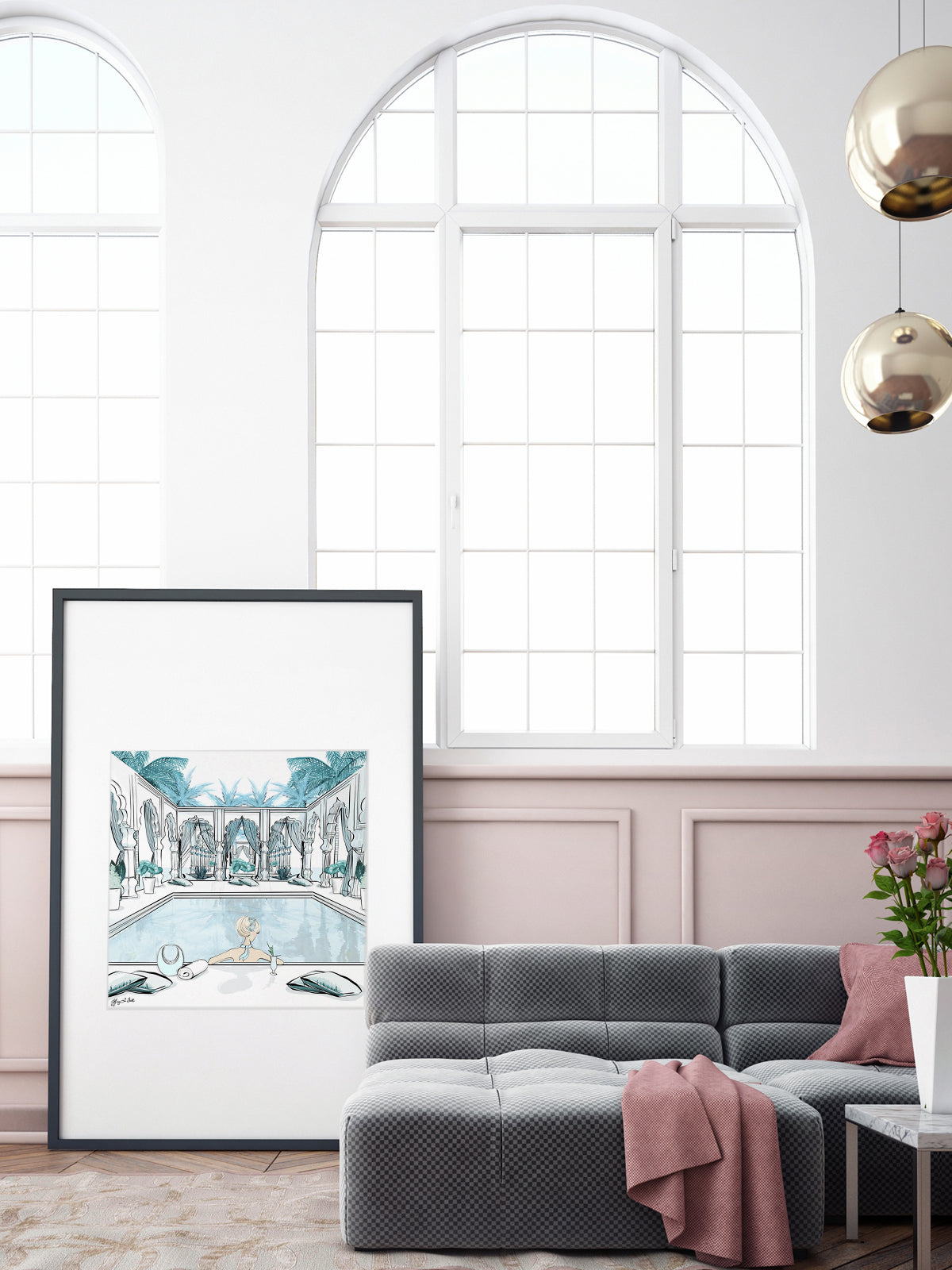 Moroccan Pool Time Blue - Illustration - Limited Edition Print - Tiffany La Belle