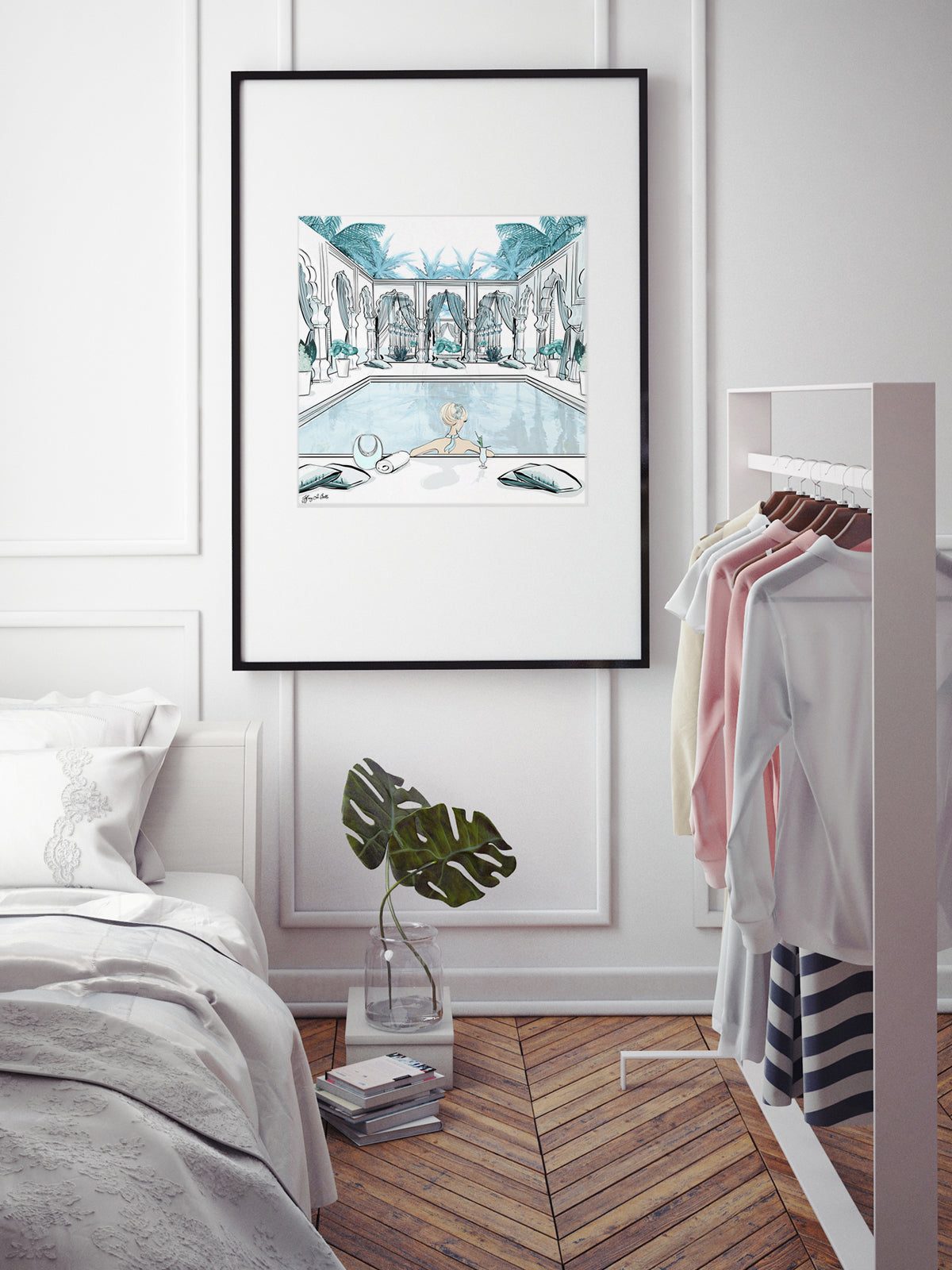 Moroccan Pool Time Blue - Illustration - Limited Edition Print - Tiffany La Belle